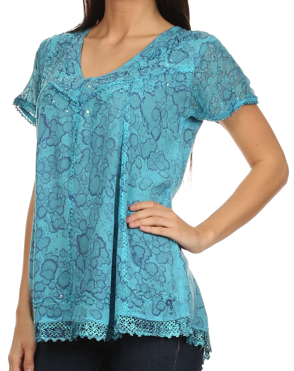 Sakkas - Charolette Embroidery And Sequin Accents Blouse