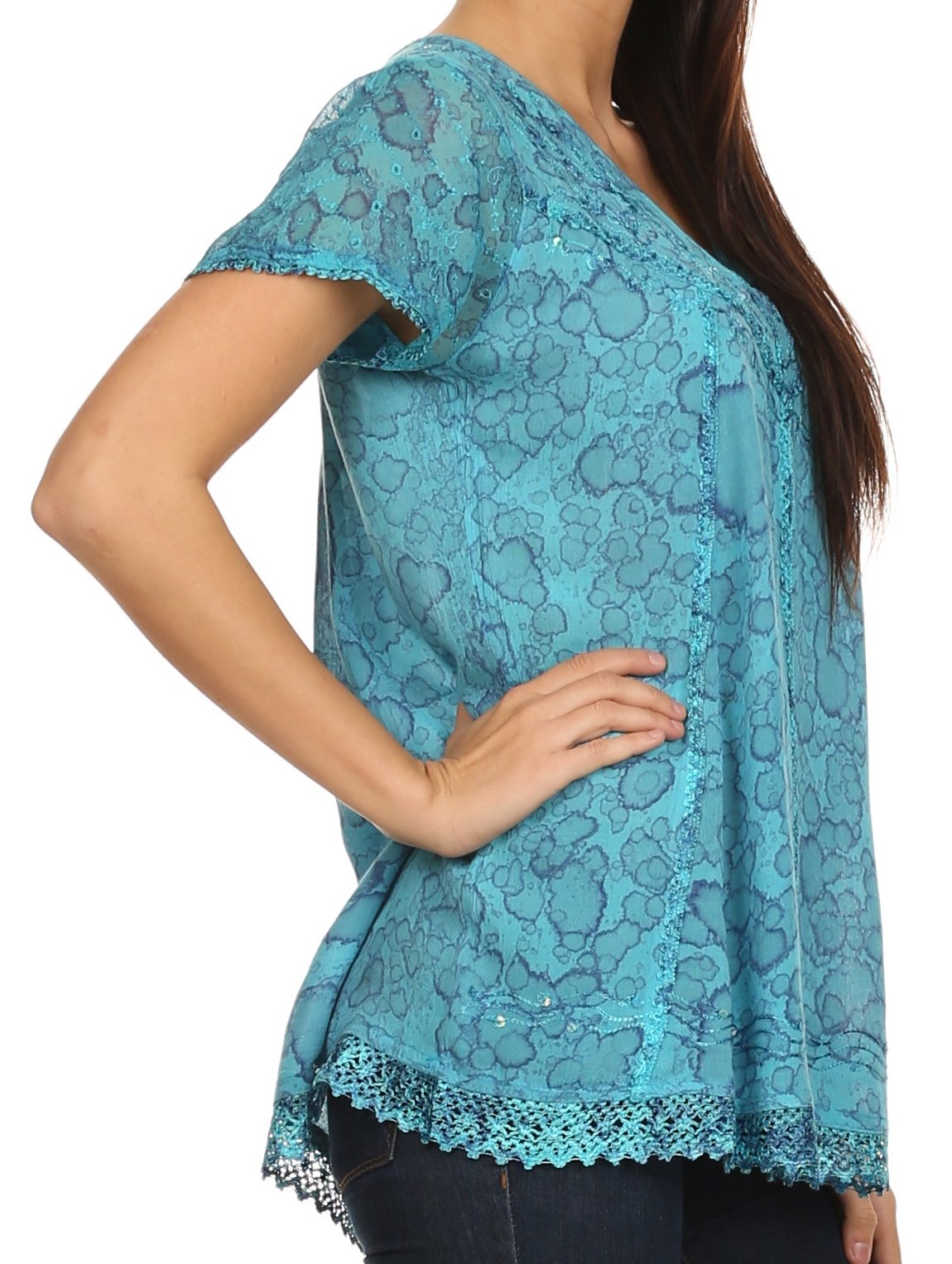 Sakkas - Charolette Embroidery And Sequin Accents Blouse