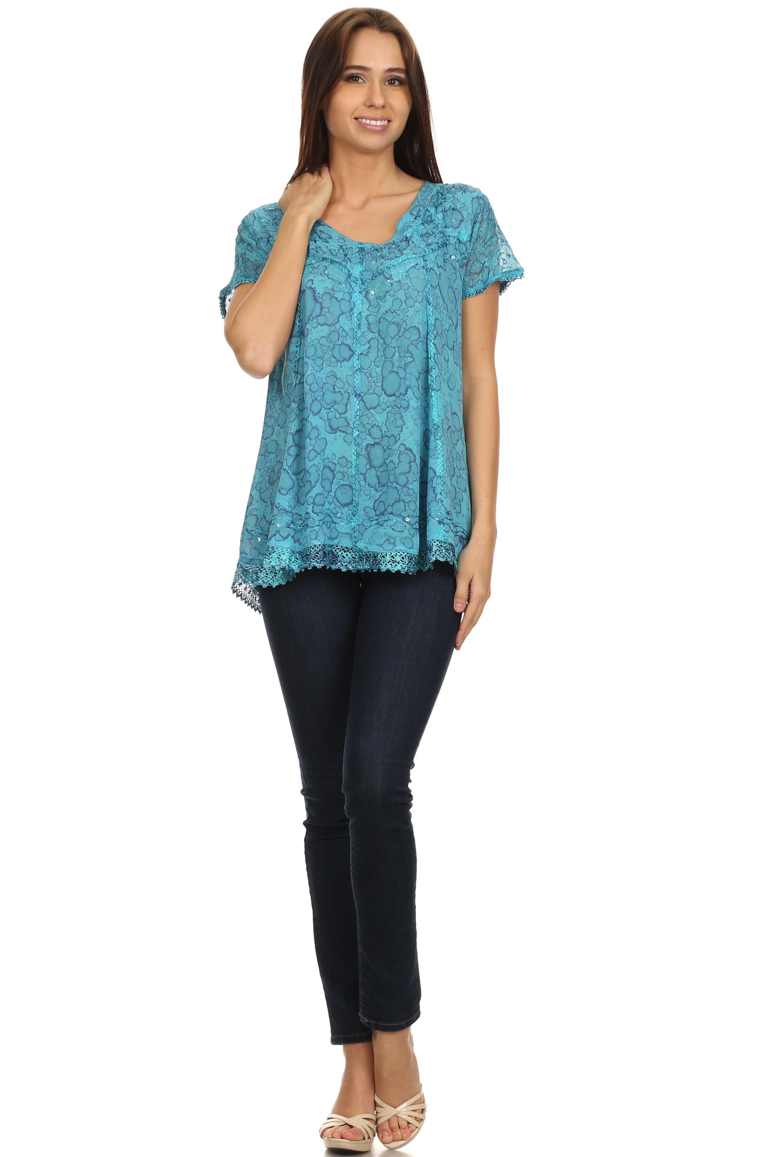 Sakkas - Charolette Embroidery And Sequin Accents Blouse