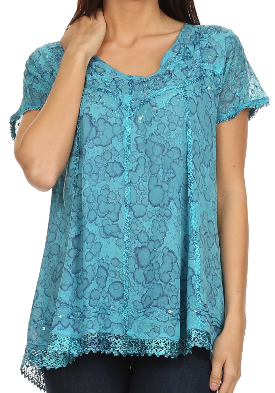 Sakkas - Charolette Embroidery And Sequin Accents Blouse