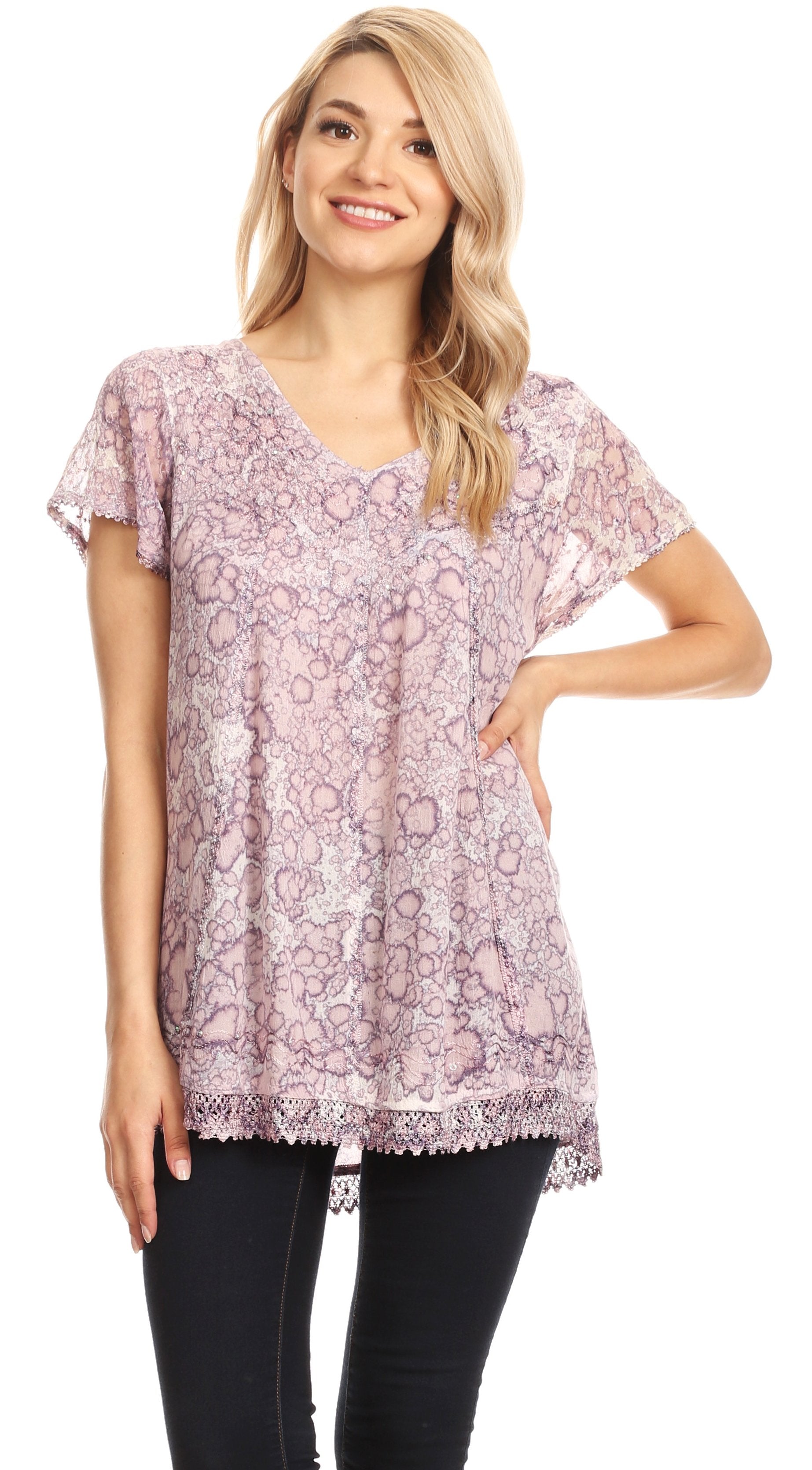 Sakkas - Charolette Embroidery And Sequin Accents Blouse