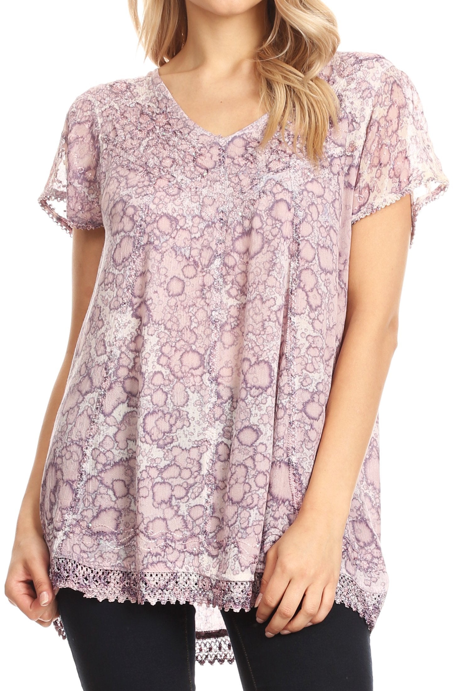 Sakkas - Charolette Embroidery And Sequin Accents Blouse