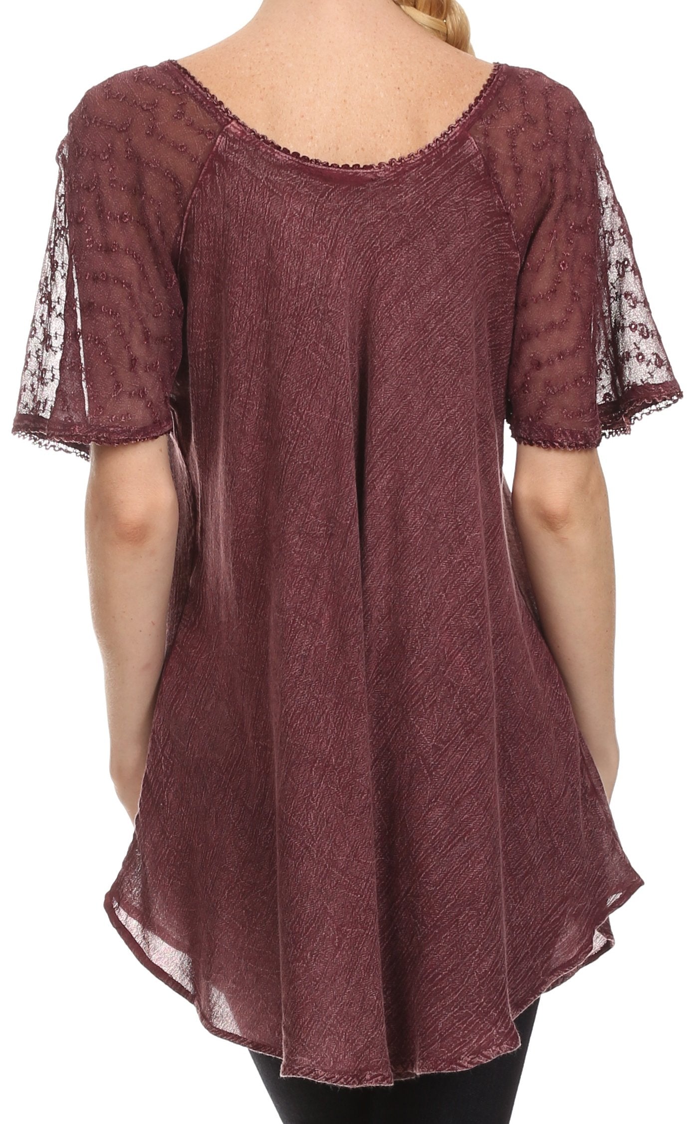 Sakkas - Ellie Sequin Embroidered Cap Sleeve Scoop Neck Relaxed Fit Blouse
