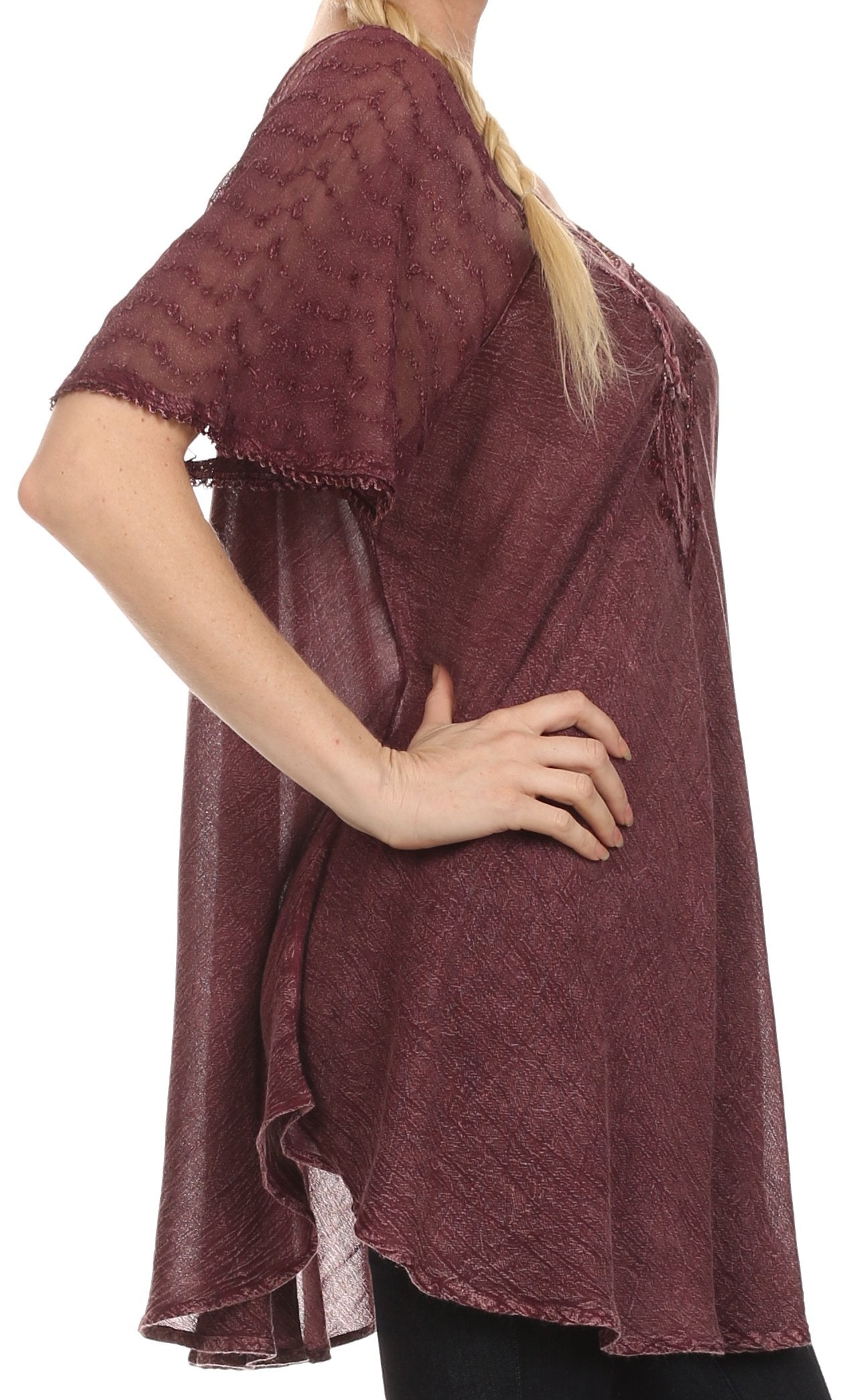 Sakkas - Ellie Sequin Embroidered Cap Sleeve Scoop Neck Relaxed Fit Blouse