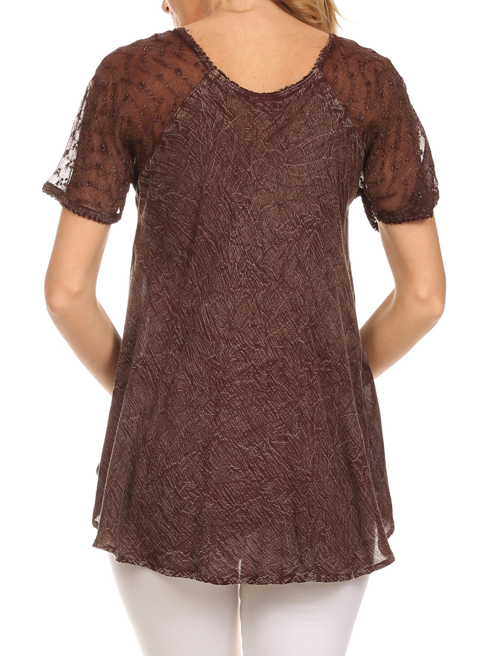 Sakkas - Ellie Sequin Embroidered Cap Sleeve Scoop Neck Relaxed Fit Blouse