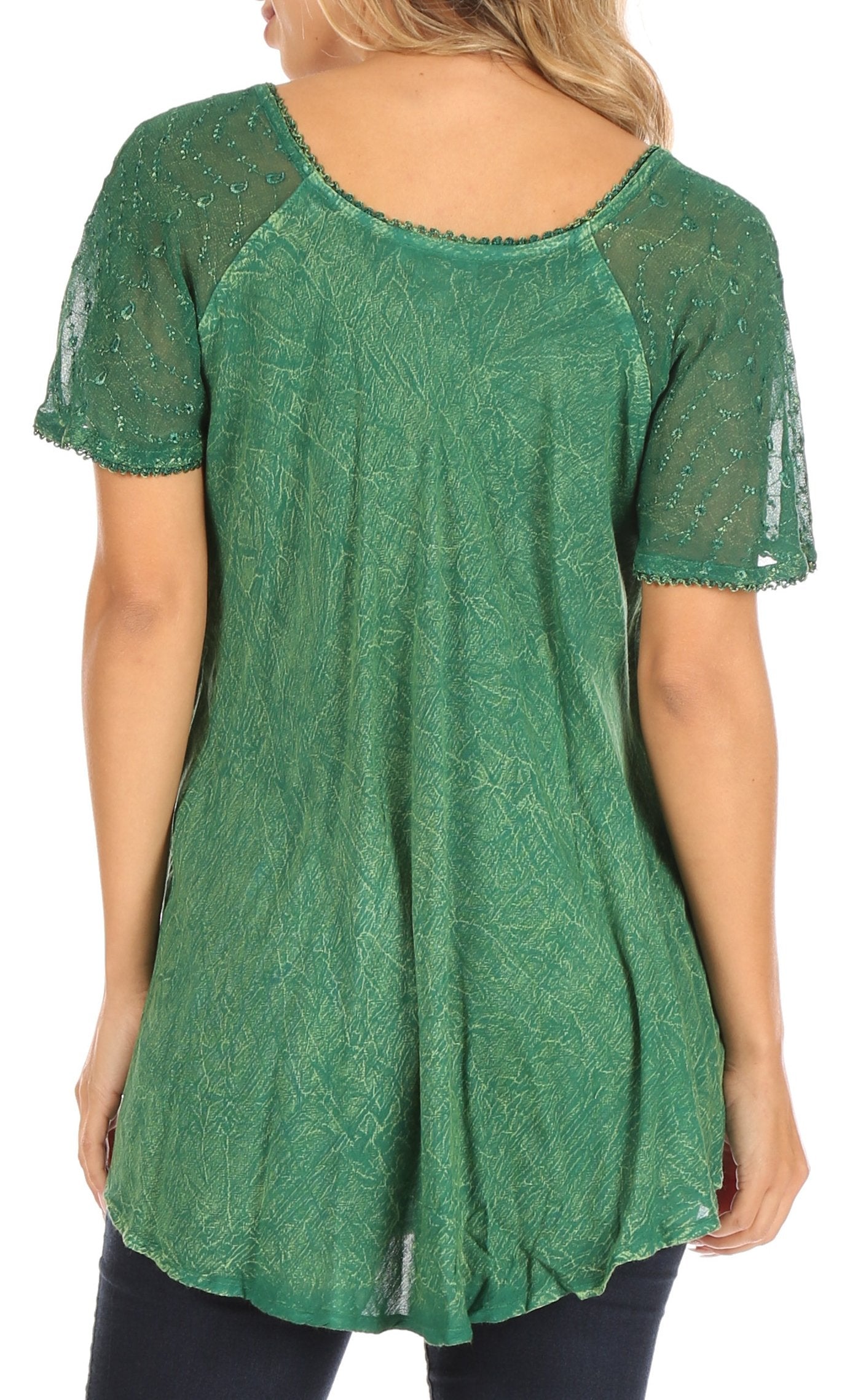 Sakkas - Ellie Sequin Embroidered Cap Sleeve Scoop Neck Relaxed Fit Blouse