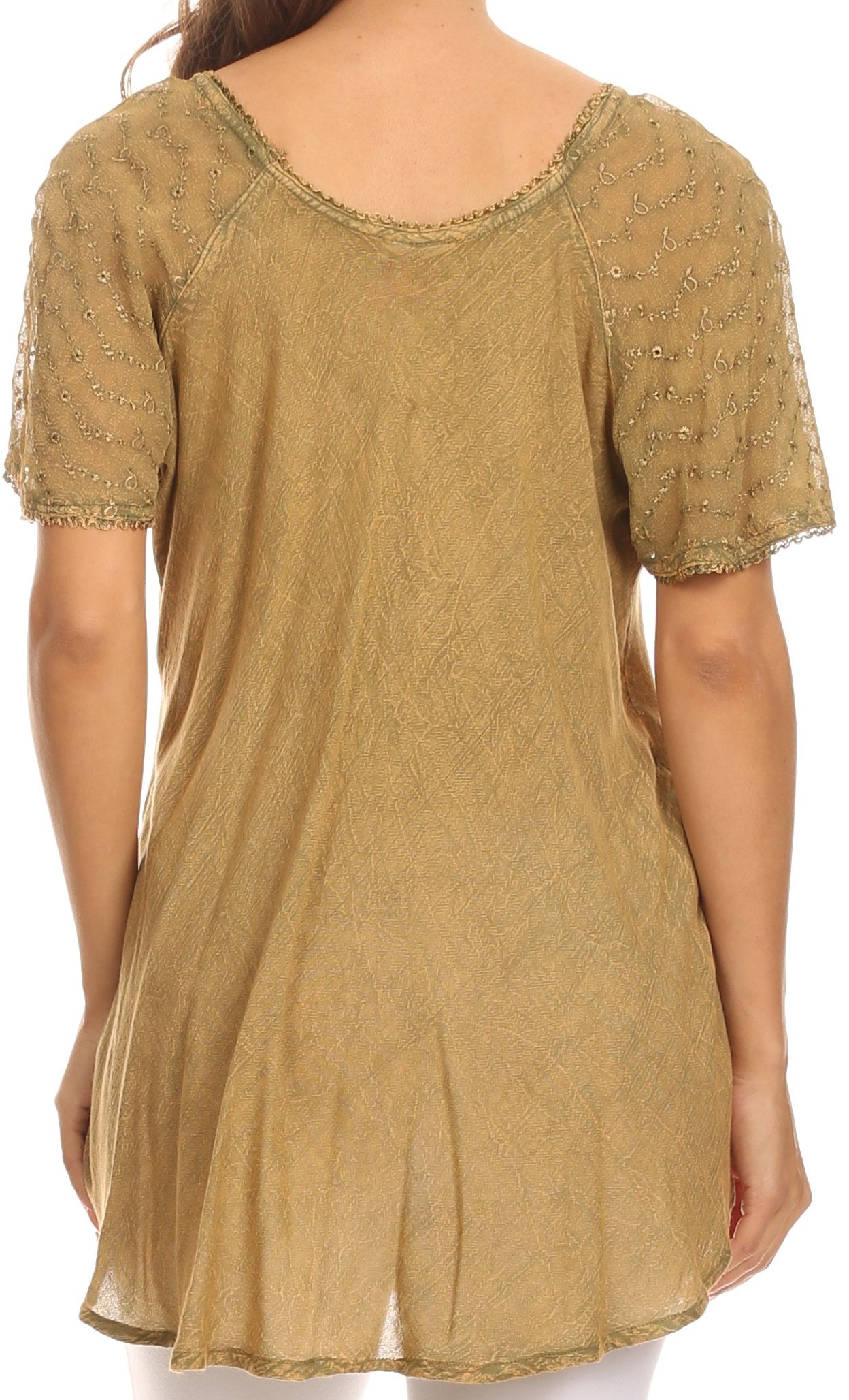 Sakkas - Ellie Sequin Embroidered Cap Sleeve Scoop Neck Relaxed Fit Blouse