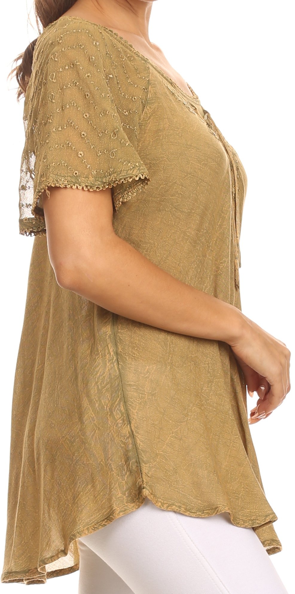Sakkas - Ellie Sequin Embroidered Cap Sleeve Scoop Neck Relaxed Fit Blouse
