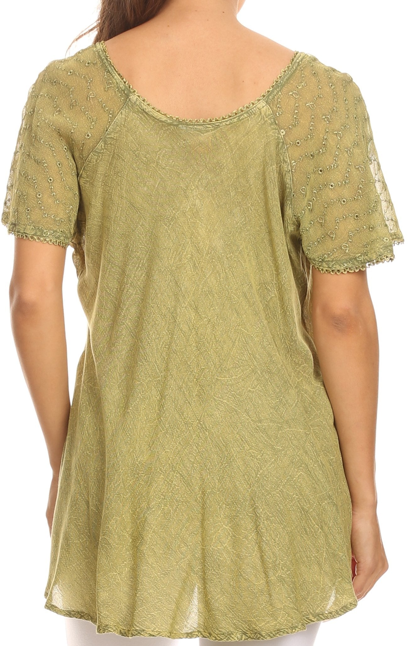 Sakkas - Ellie Sequin Embroidered Cap Sleeve Scoop Neck Relaxed Fit Blouse