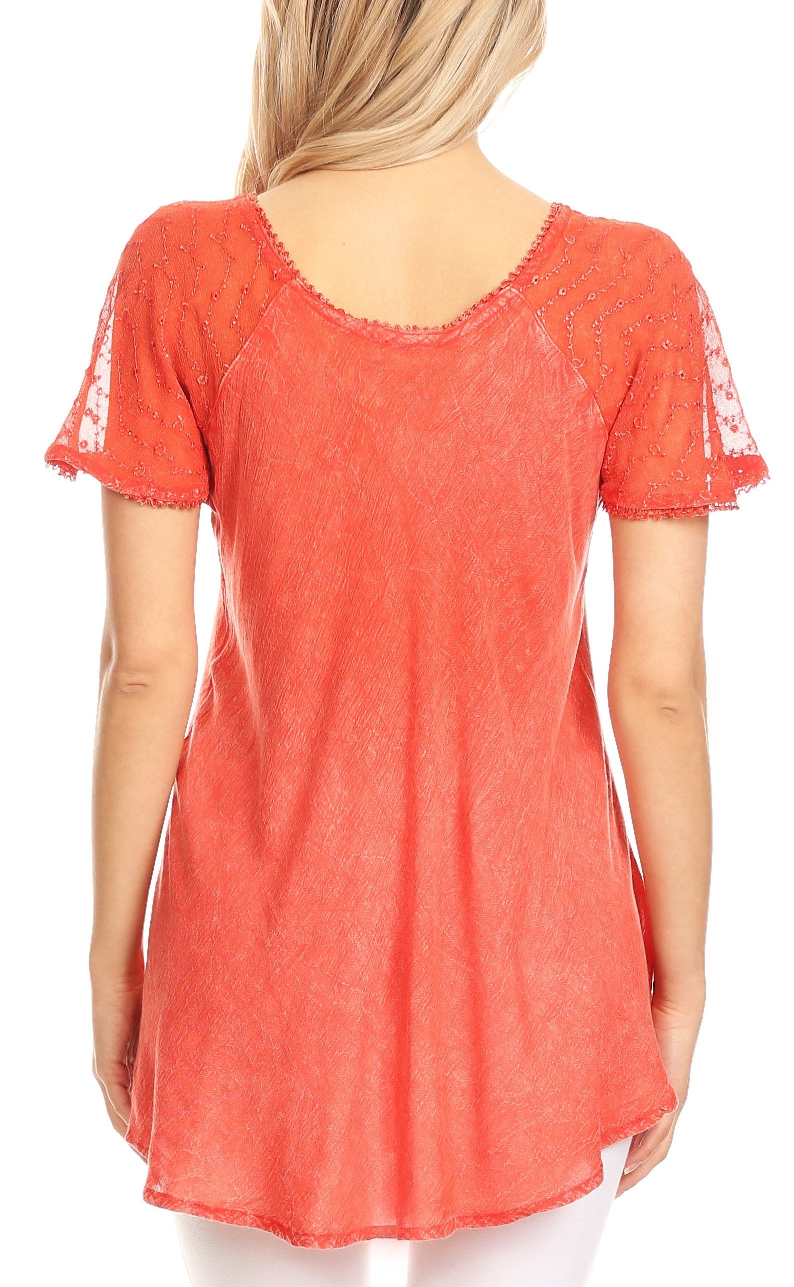 Sakkas - Ellie Sequin Embroidered Cap Sleeve Scoop Neck Relaxed Fit Blouse