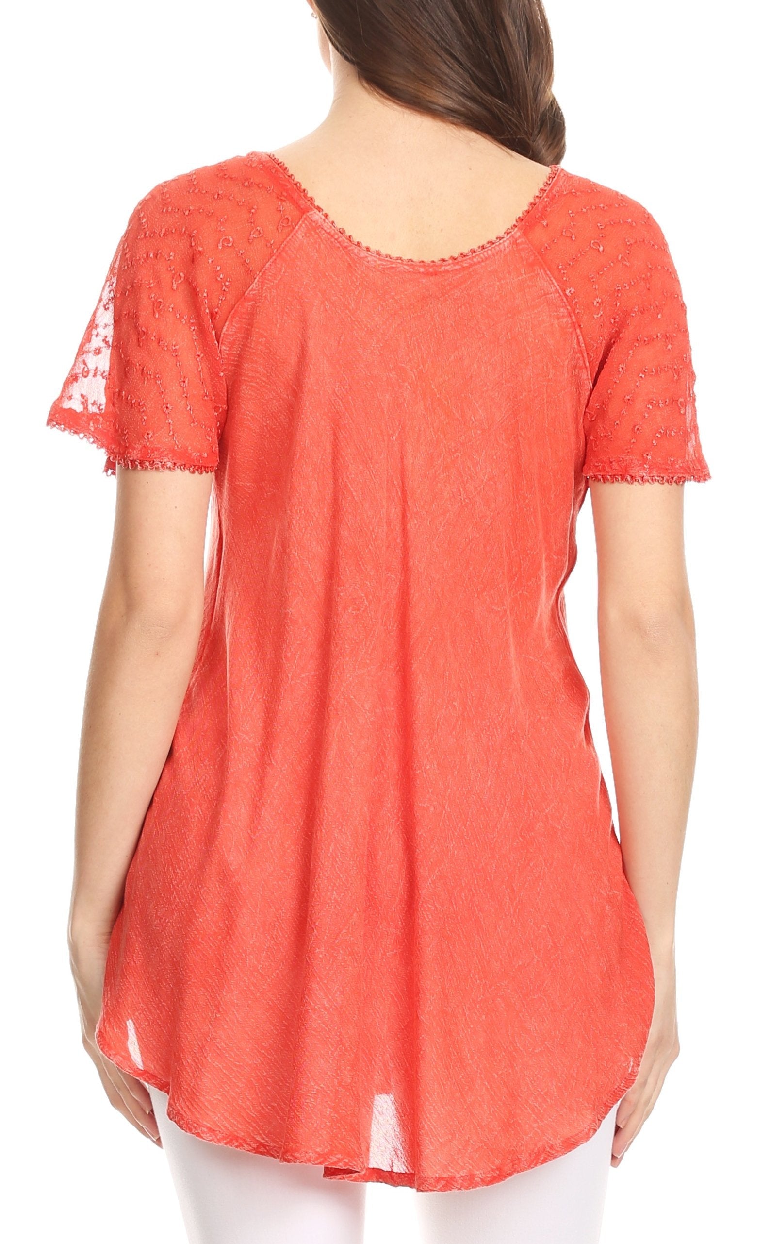 Sakkas - Ellie Sequin Embroidered Cap Sleeve Scoop Neck Relaxed Fit Blouse