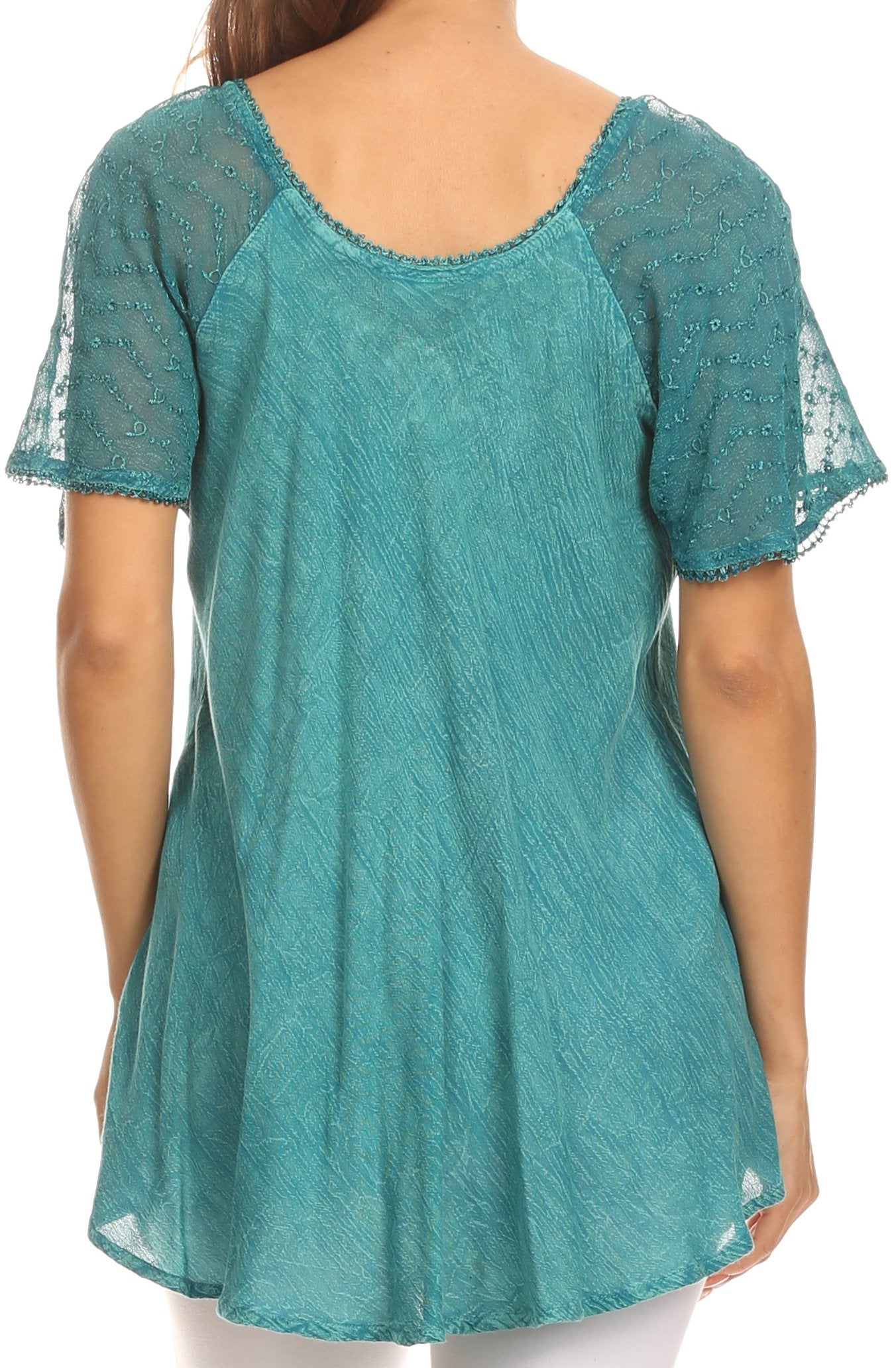 Sakkas - Ellie Sequin Embroidered Cap Sleeve Scoop Neck Relaxed Fit Blouse