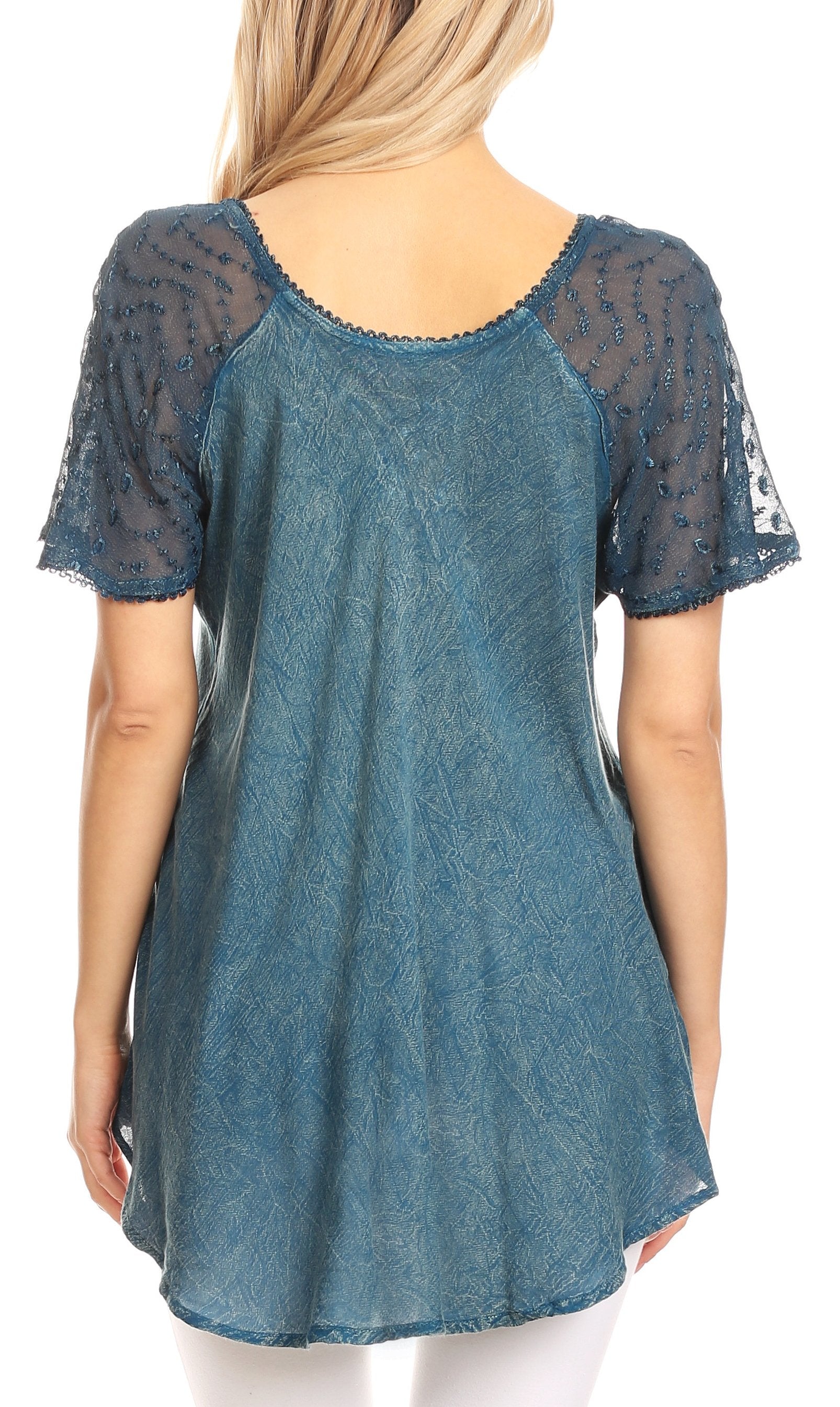 Sakkas - Ellie Sequin Embroidered Cap Sleeve Scoop Neck Relaxed Fit Blouse