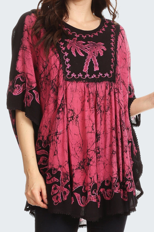 Pink and black patterned dress with a white background