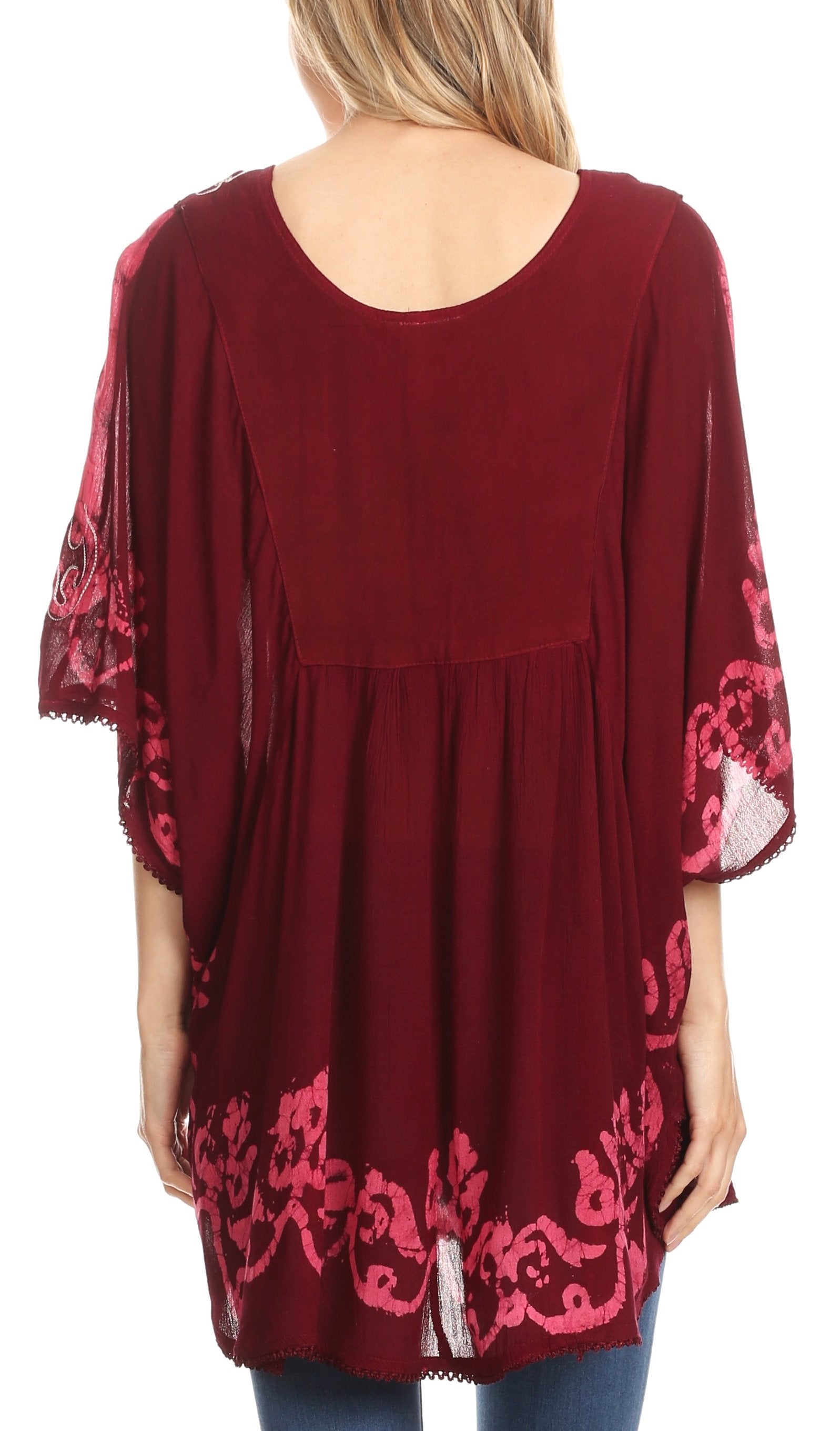Red lace-trimmed dress with a white background