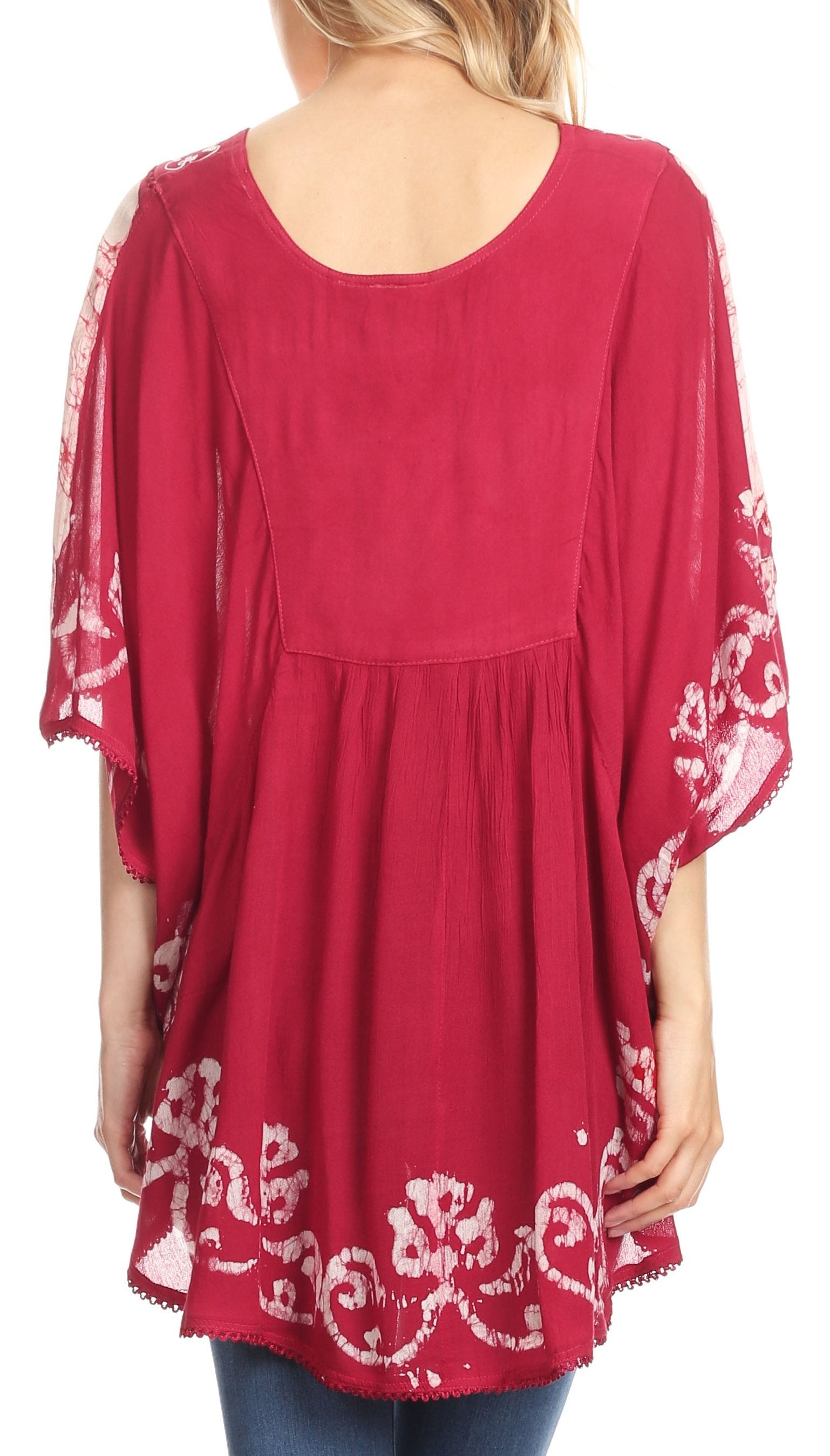 Red dress with white lace details on a white background