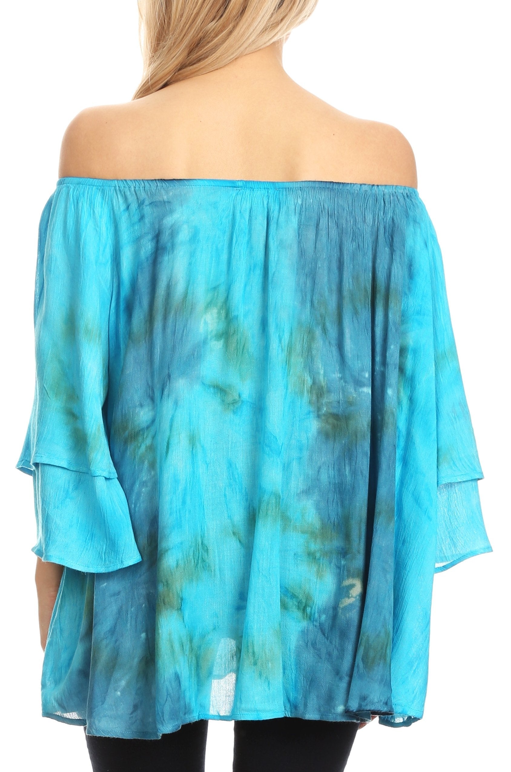 Sakkas - Alania Watercolor Tie Dye Double Bell Sleeve Raglan Blouse