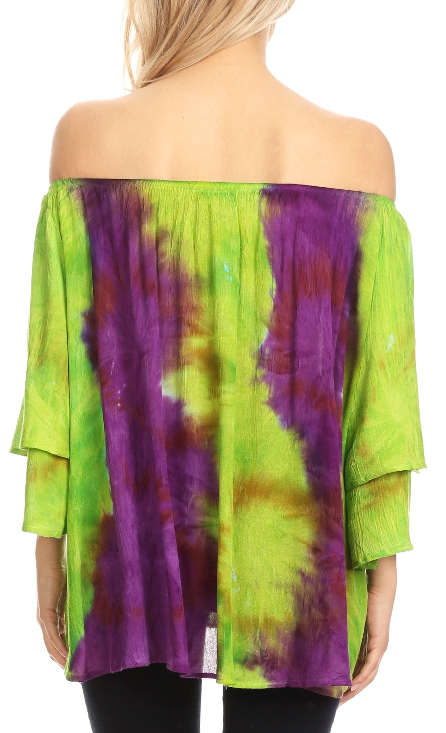 Sakkas - Alania Watercolor Tie Dye Double Bell Sleeve Raglan Blouse