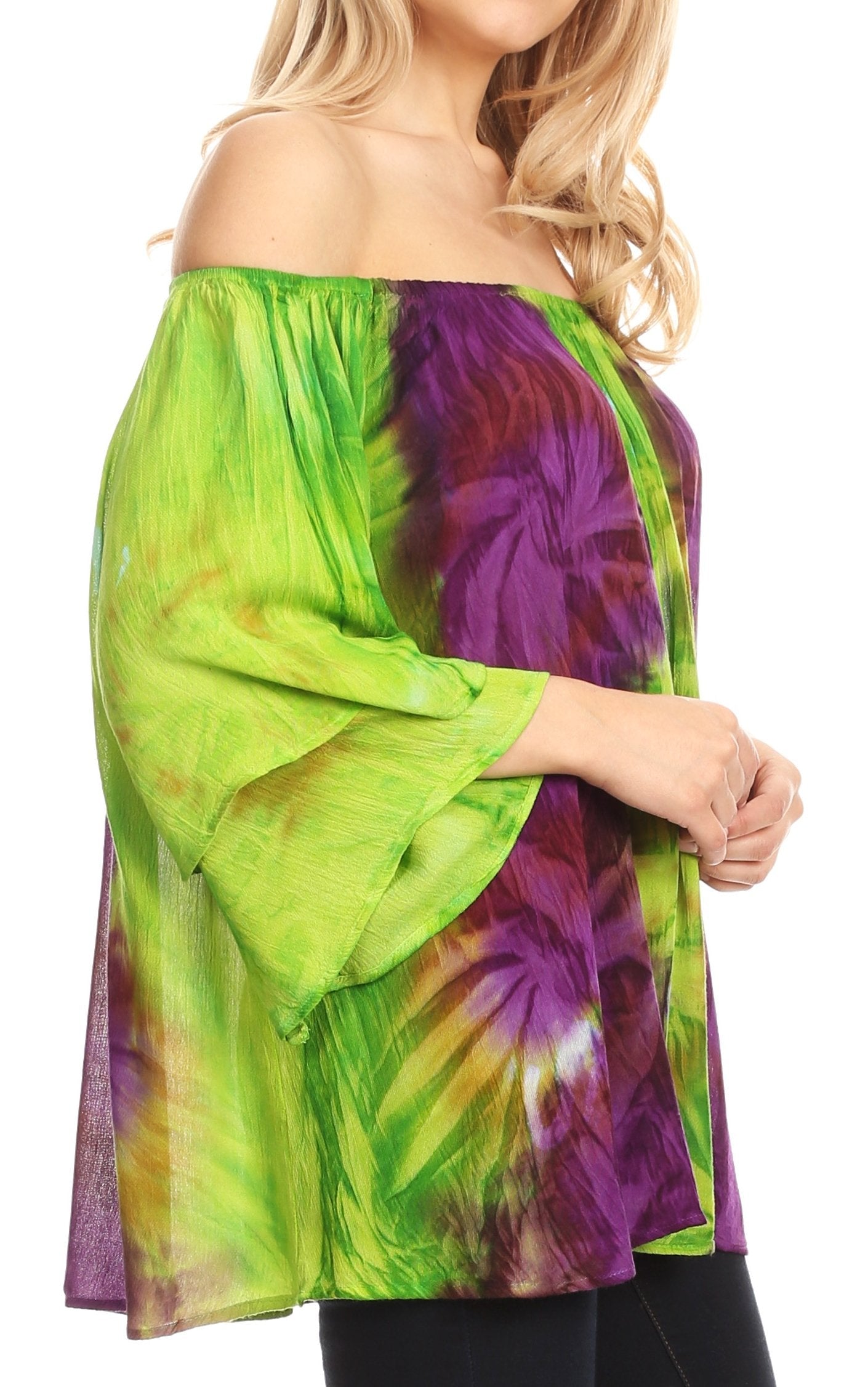 Sakkas - Alania Watercolor Tie Dye Double Bell Sleeve Raglan Blouse