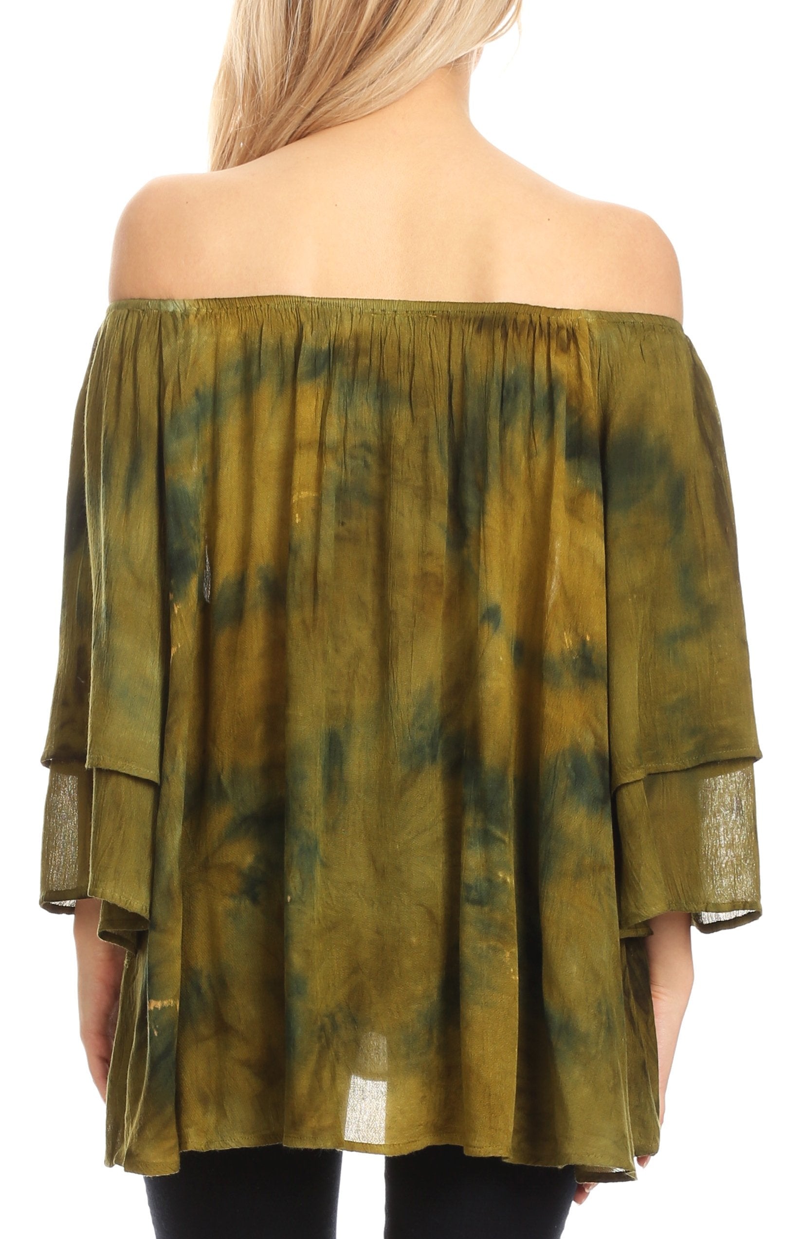 Sakkas - Alania Watercolor Tie Dye Double Bell Sleeve Raglan Blouse