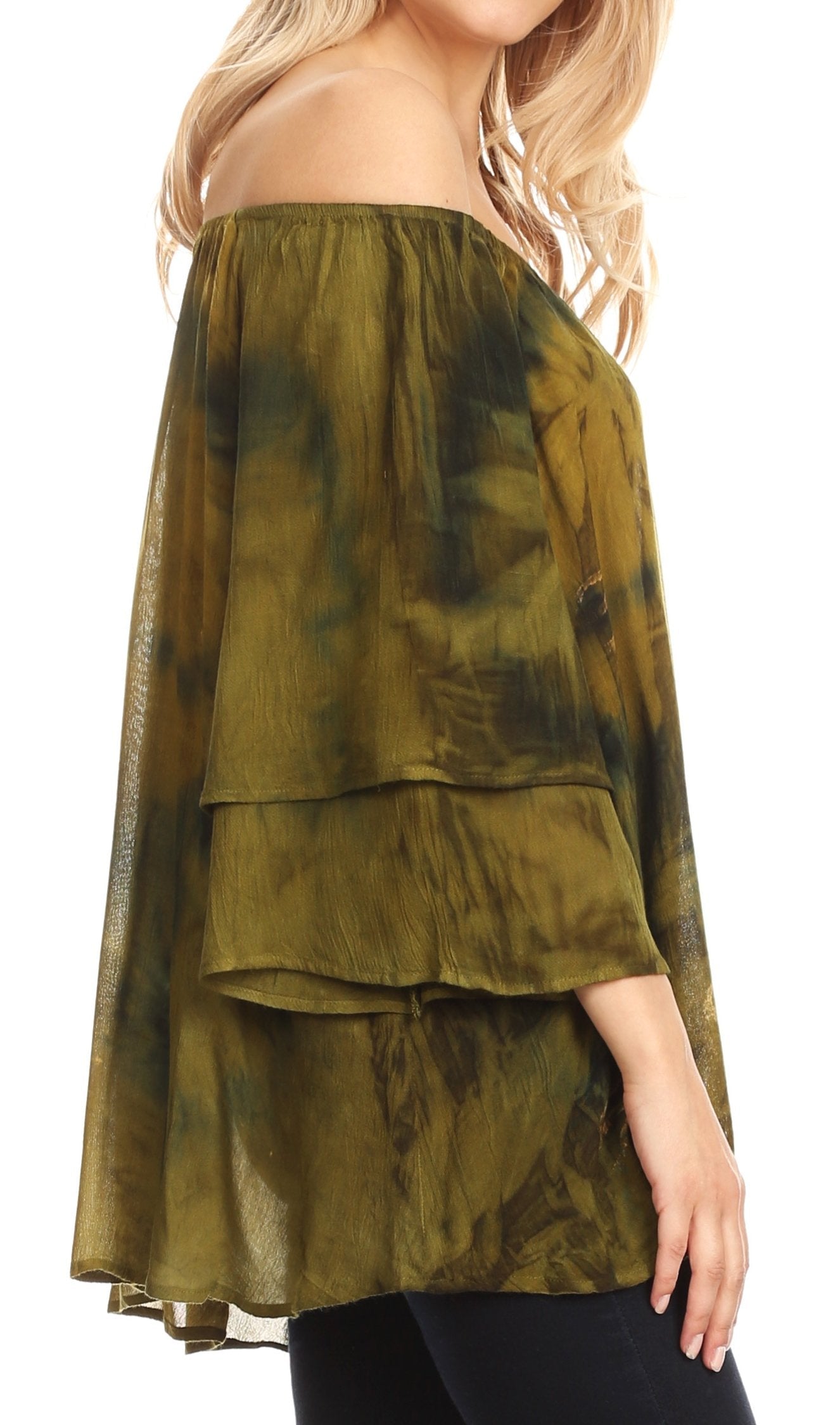 Sakkas - Alania Watercolor Tie Dye Double Bell Sleeve Raglan Blouse