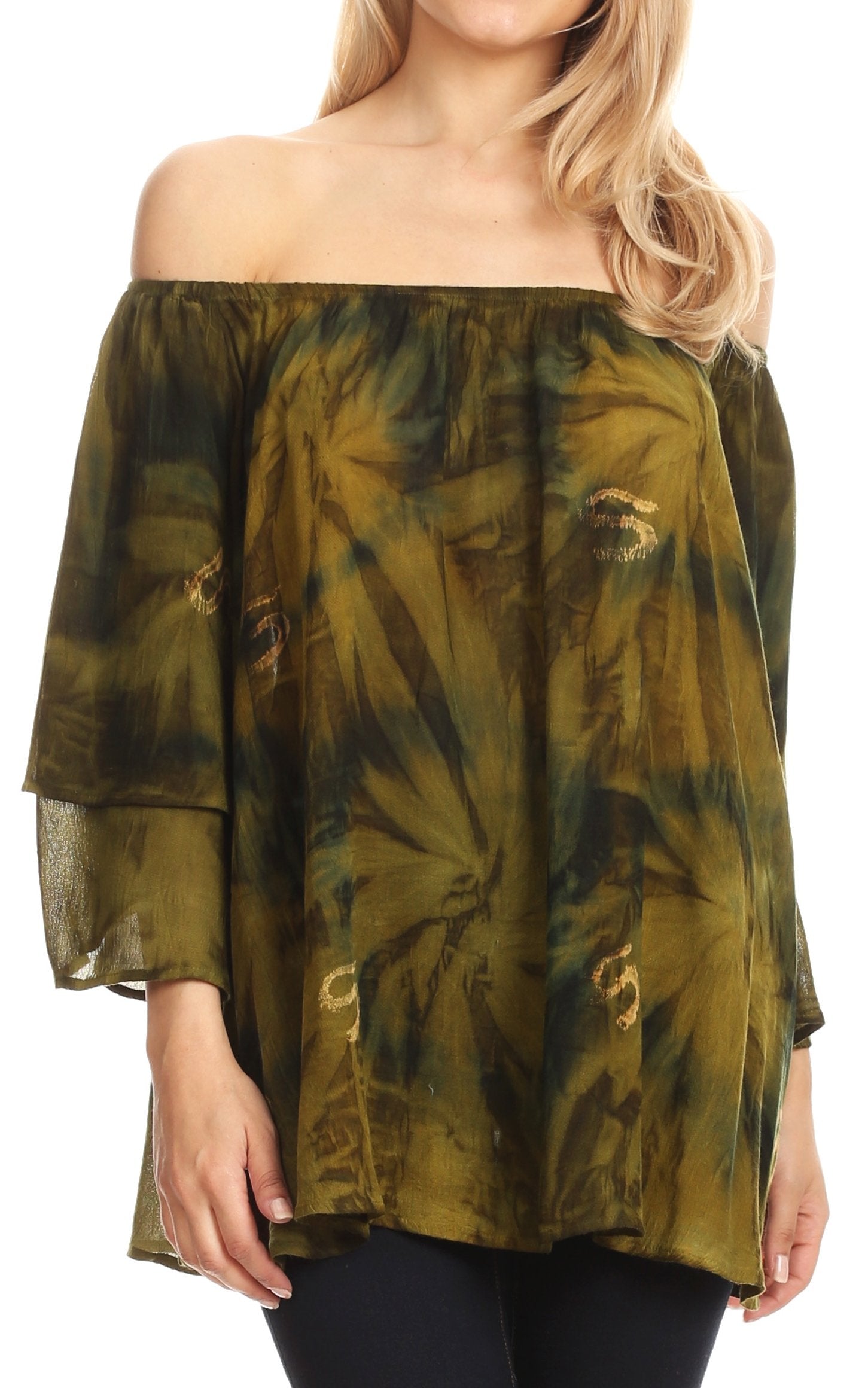 Sakkas - Alania Watercolor Tie Dye Double Bell Sleeve Raglan Blouse