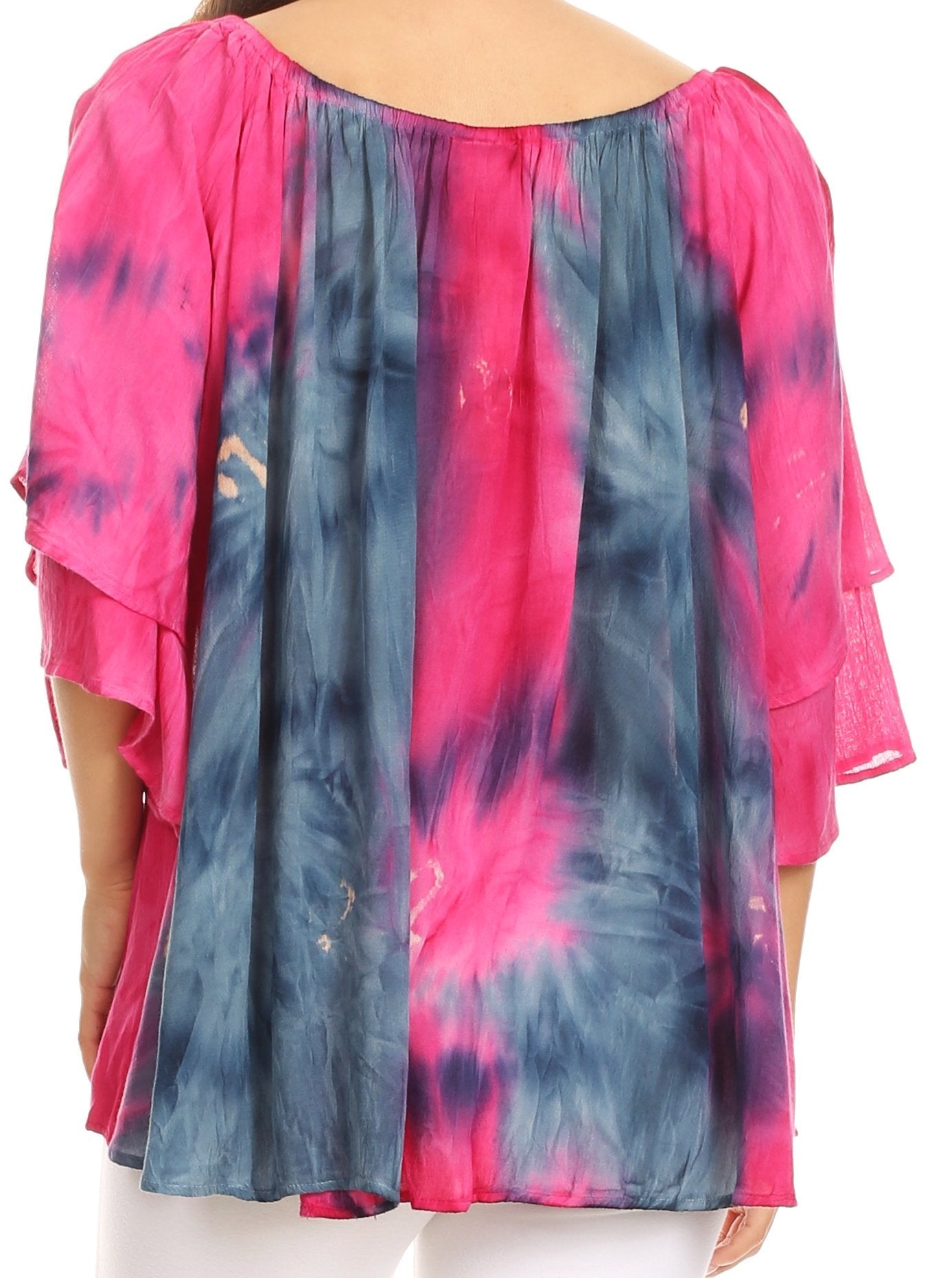Sakkas - Alania Watercolor Tie Dye Double Bell Sleeve Raglan Blouse
