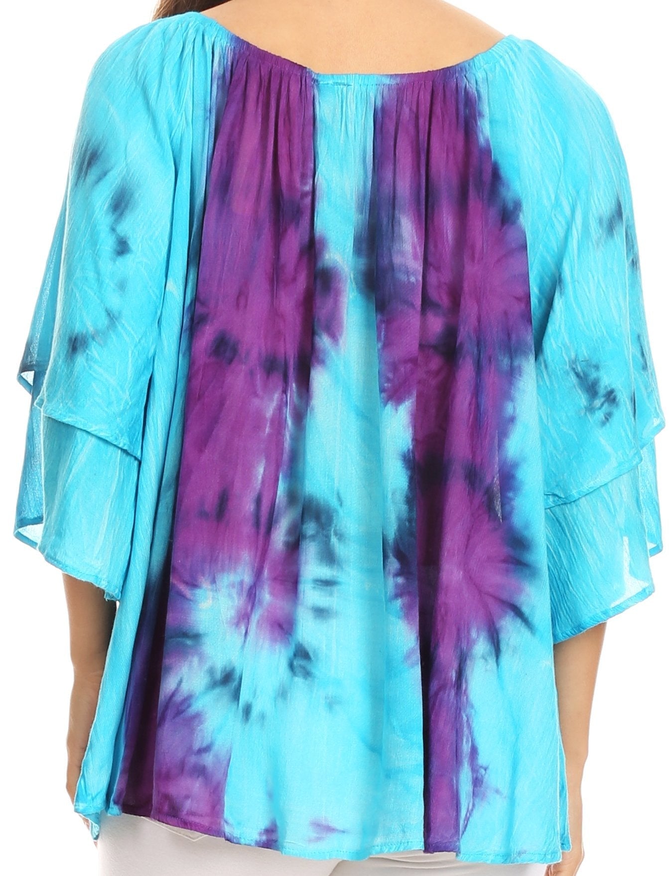 Sakkas - Alania Watercolor Tie Dye Double Bell Sleeve Raglan Blouse