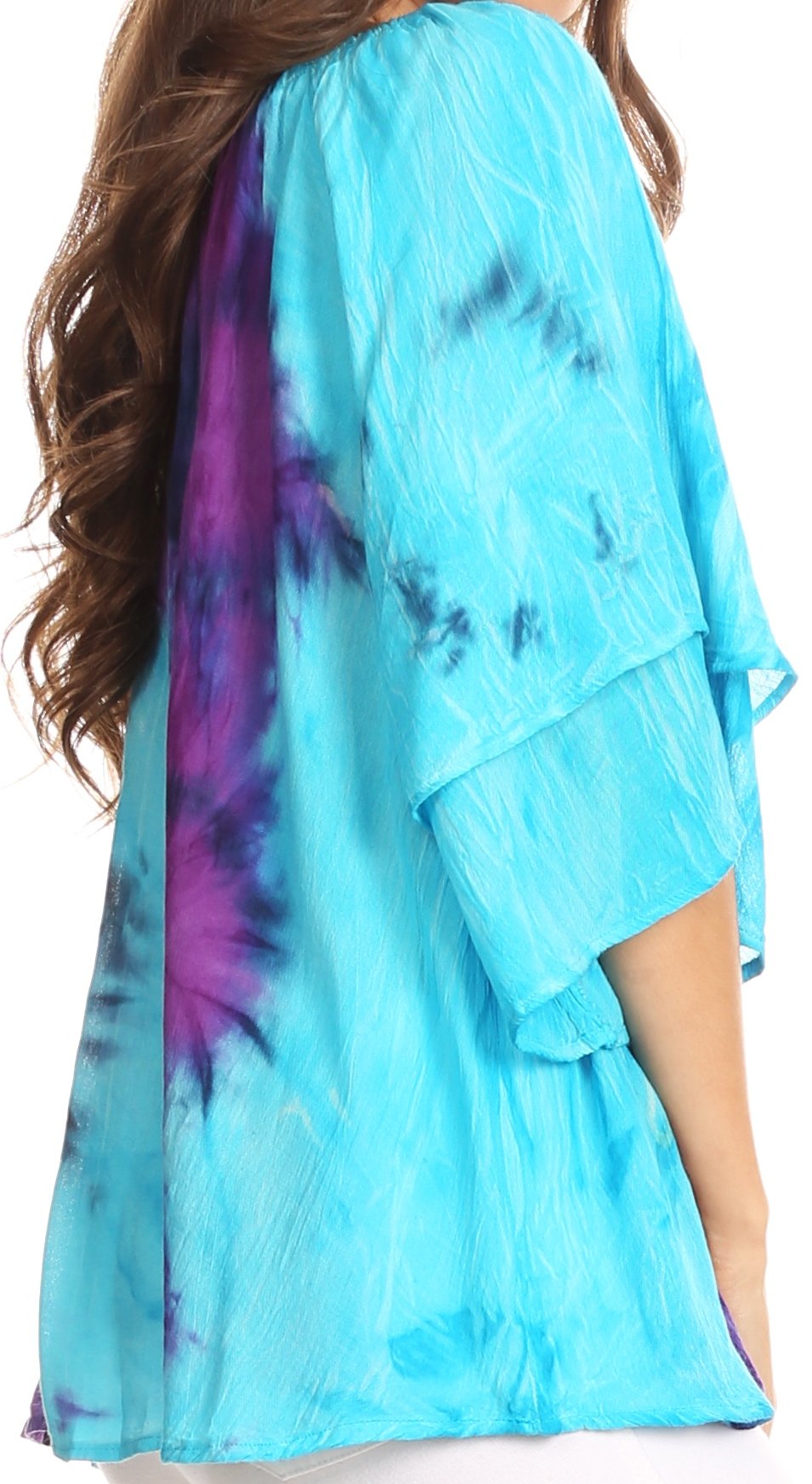 Sakkas - Alania Watercolor Tie Dye Double Bell Sleeve Raglan Blouse