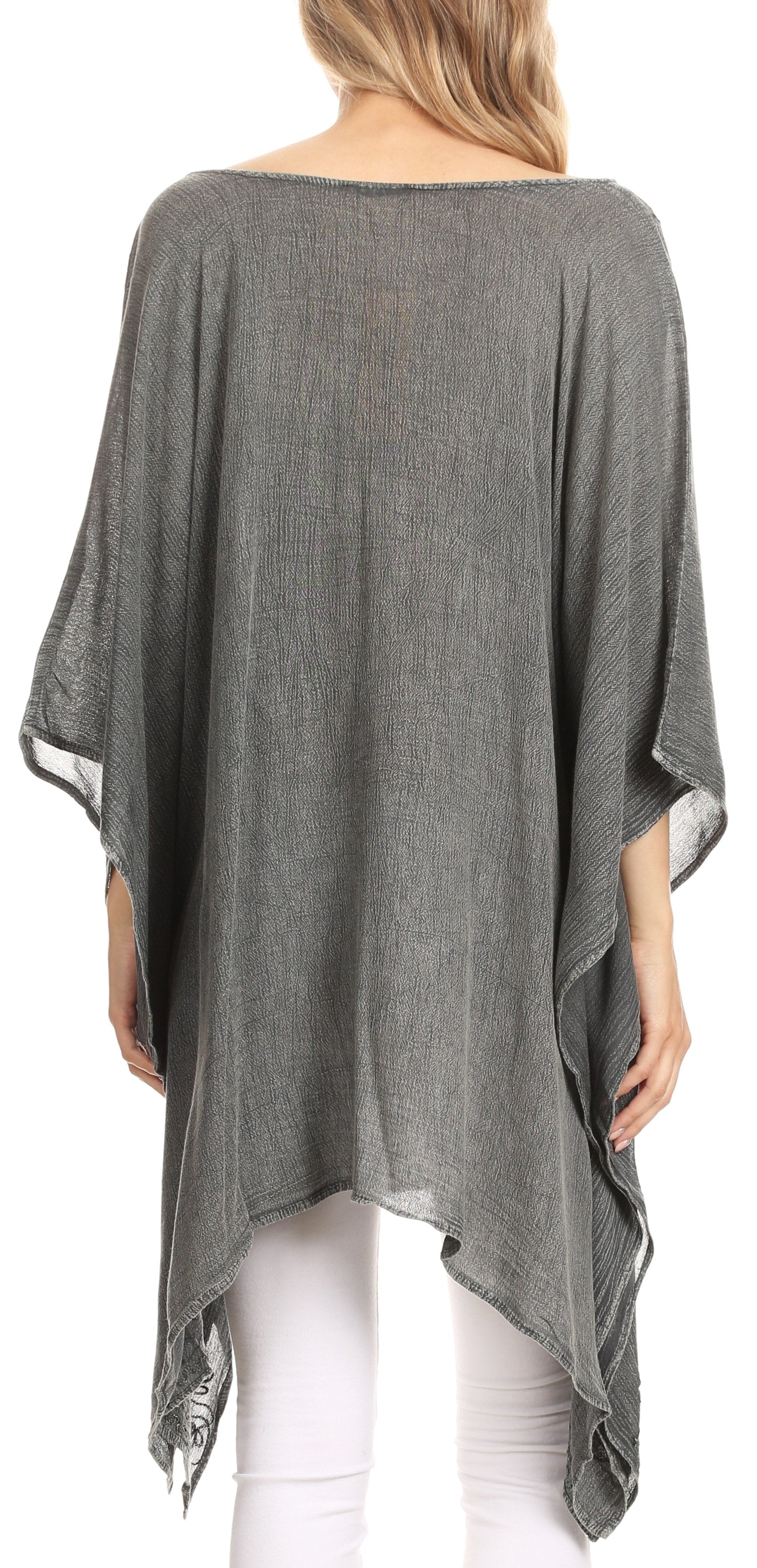 Gray poncho worn by a person on a white background