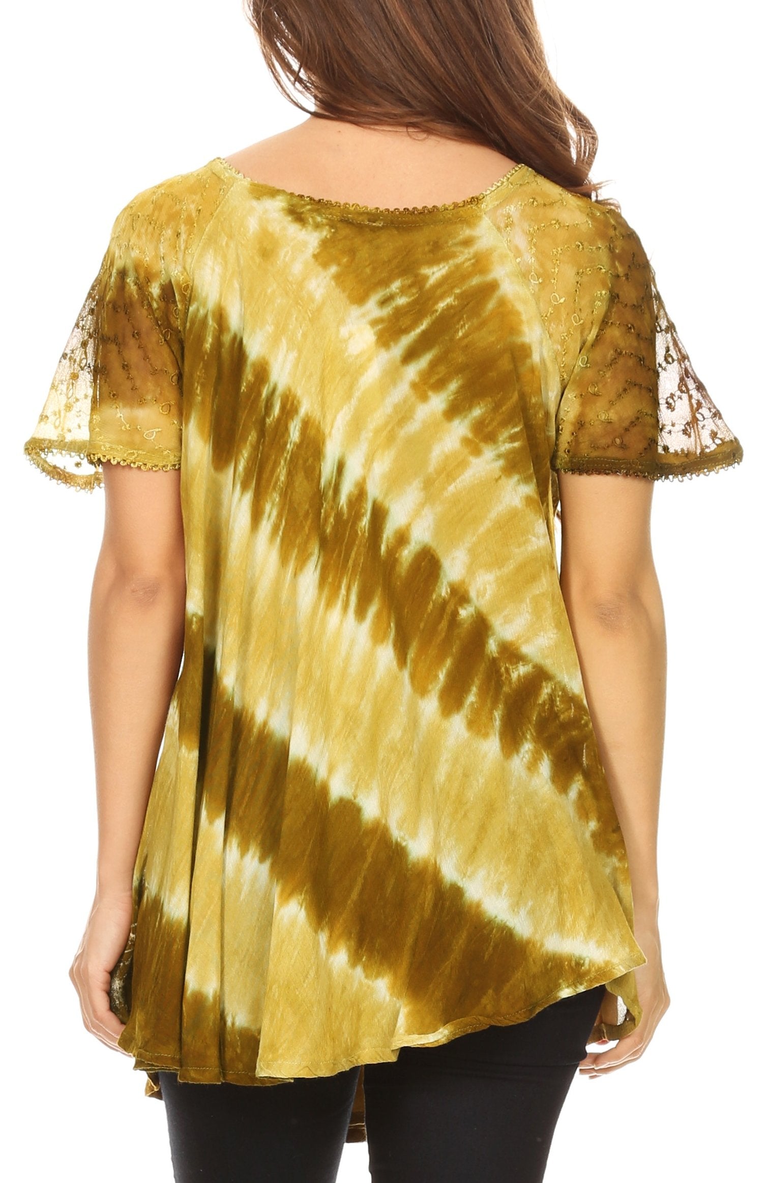 Sakkas - Flavia Blouse Top with Tie-dye & Block Print Light and Soft