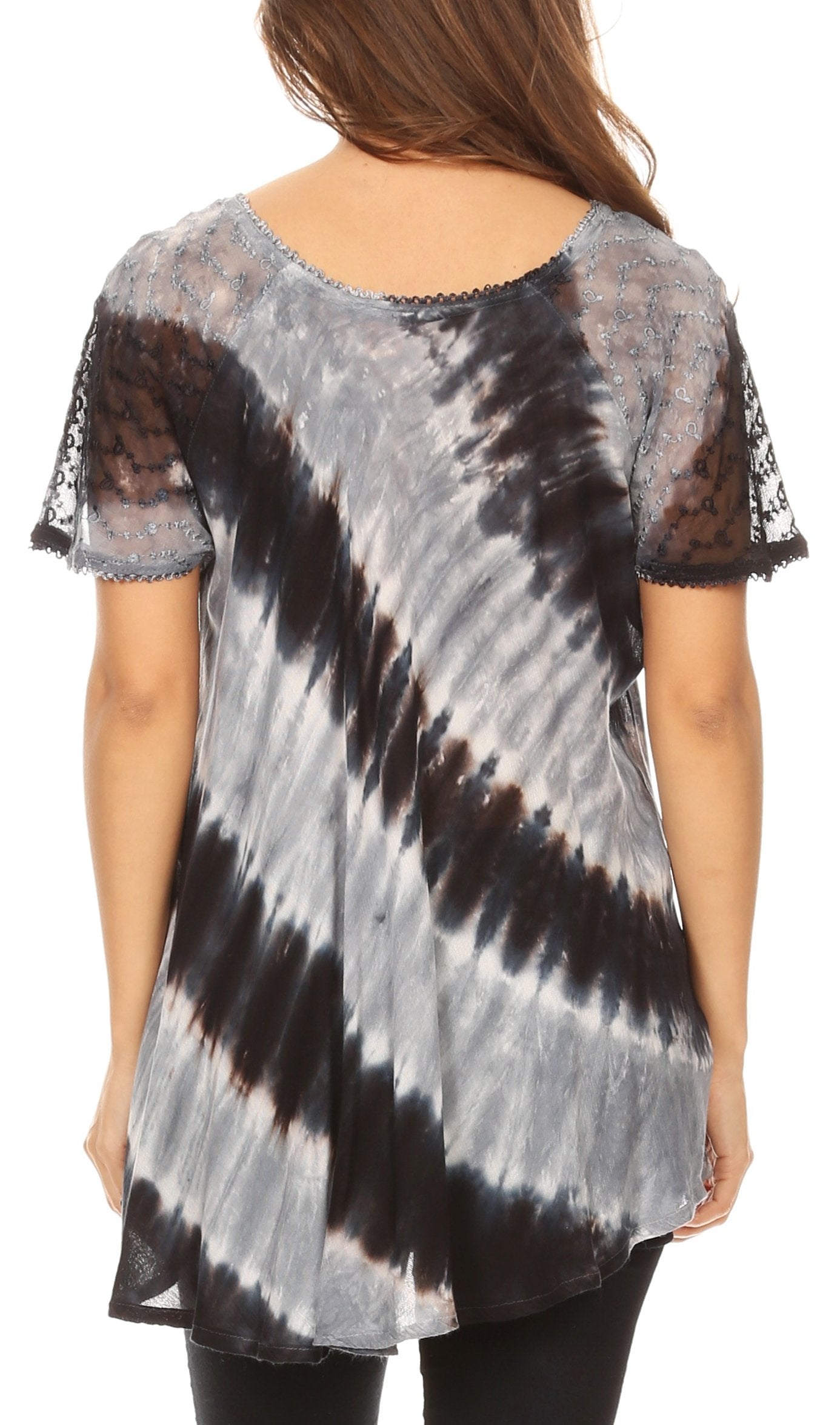 Sakkas - Flavia Blouse Top with Tie-dye & Block Print Light and Soft