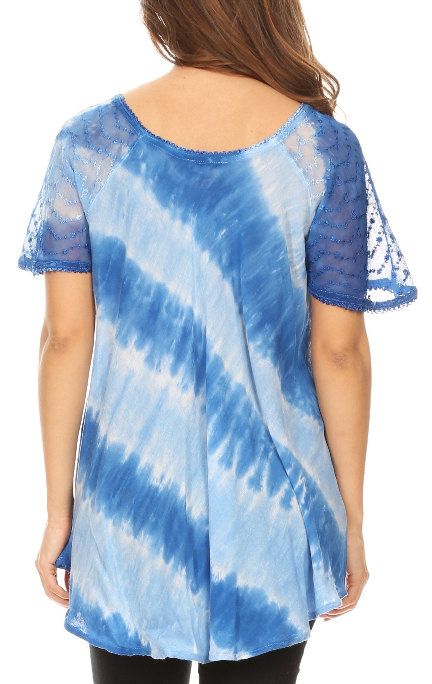 Sakkas - Flavia Blouse Top with Tie-dye & Block Print Light and Soft