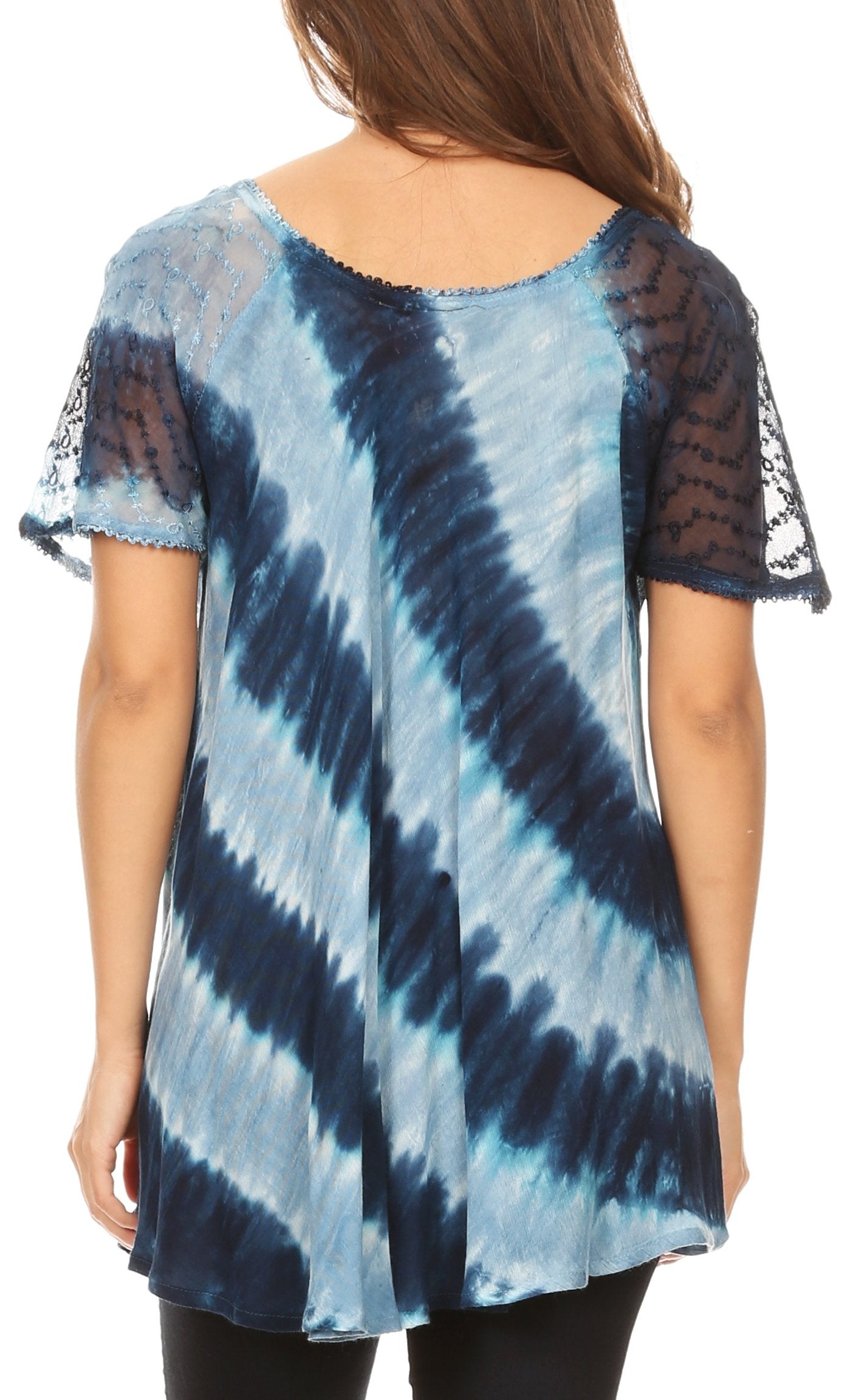 Sakkas - Flavia Blouse Top with Tie-dye & Block Print Light and Soft