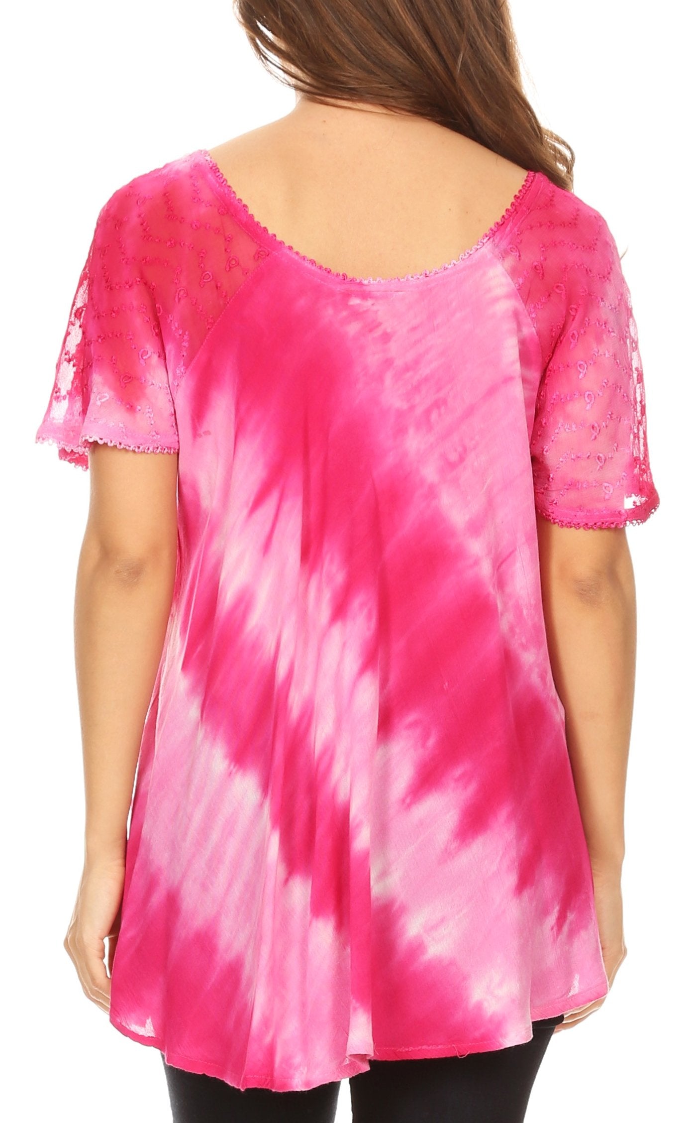 Sakkas - Flavia Blouse Top with Tie-dye & Block Print Light and Soft
