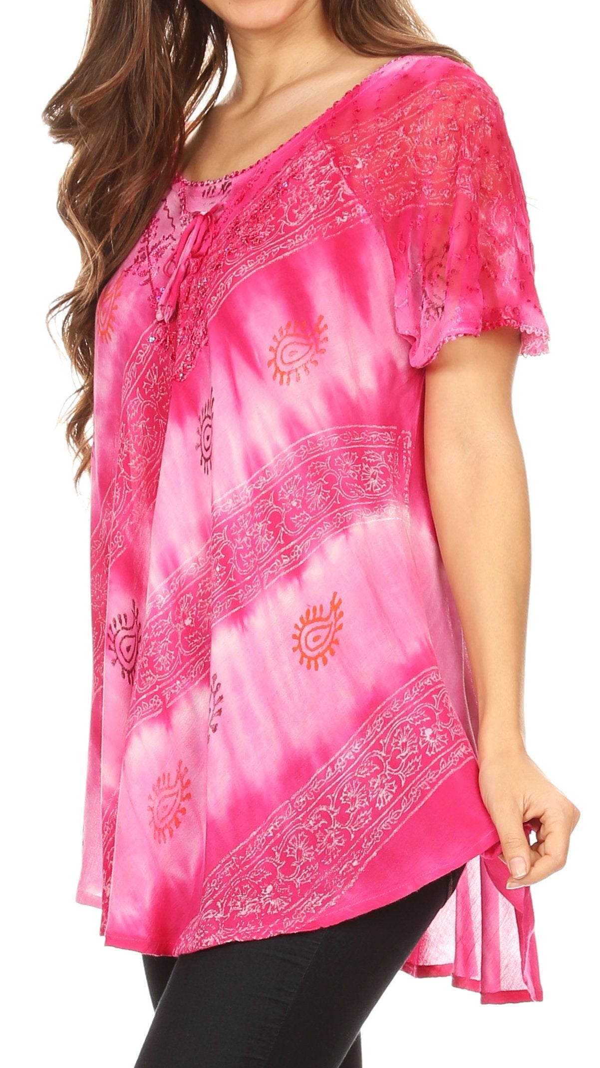 Sakkas - Flavia Blouse Top with Tie-dye & Block Print Light and Soft