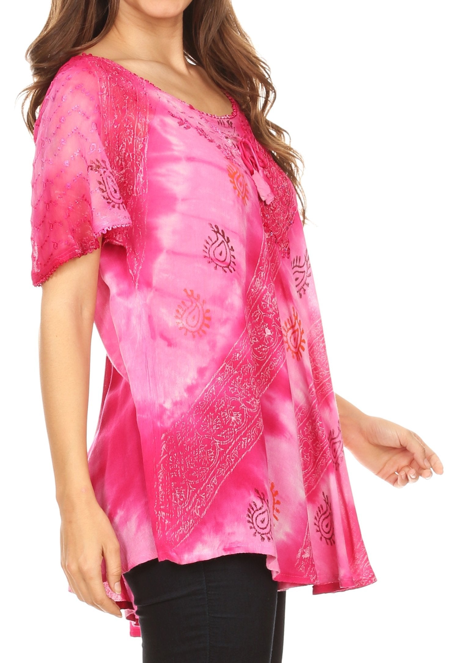 Sakkas - Flavia Blouse Top with Tie-dye & Block Print Light and Soft