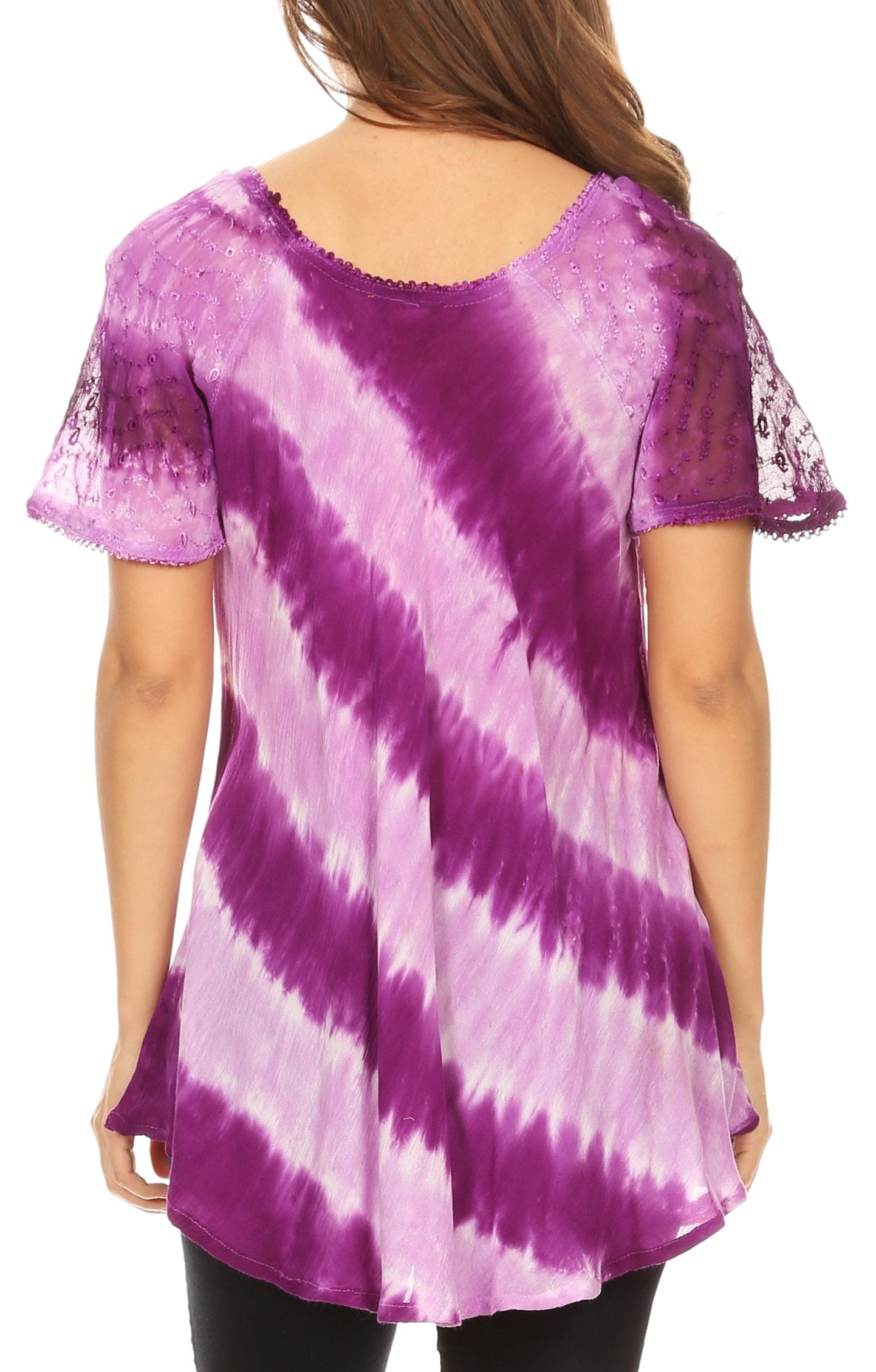 Sakkas - Flavia Blouse Top with Tie-dye & Block Print Light and Soft