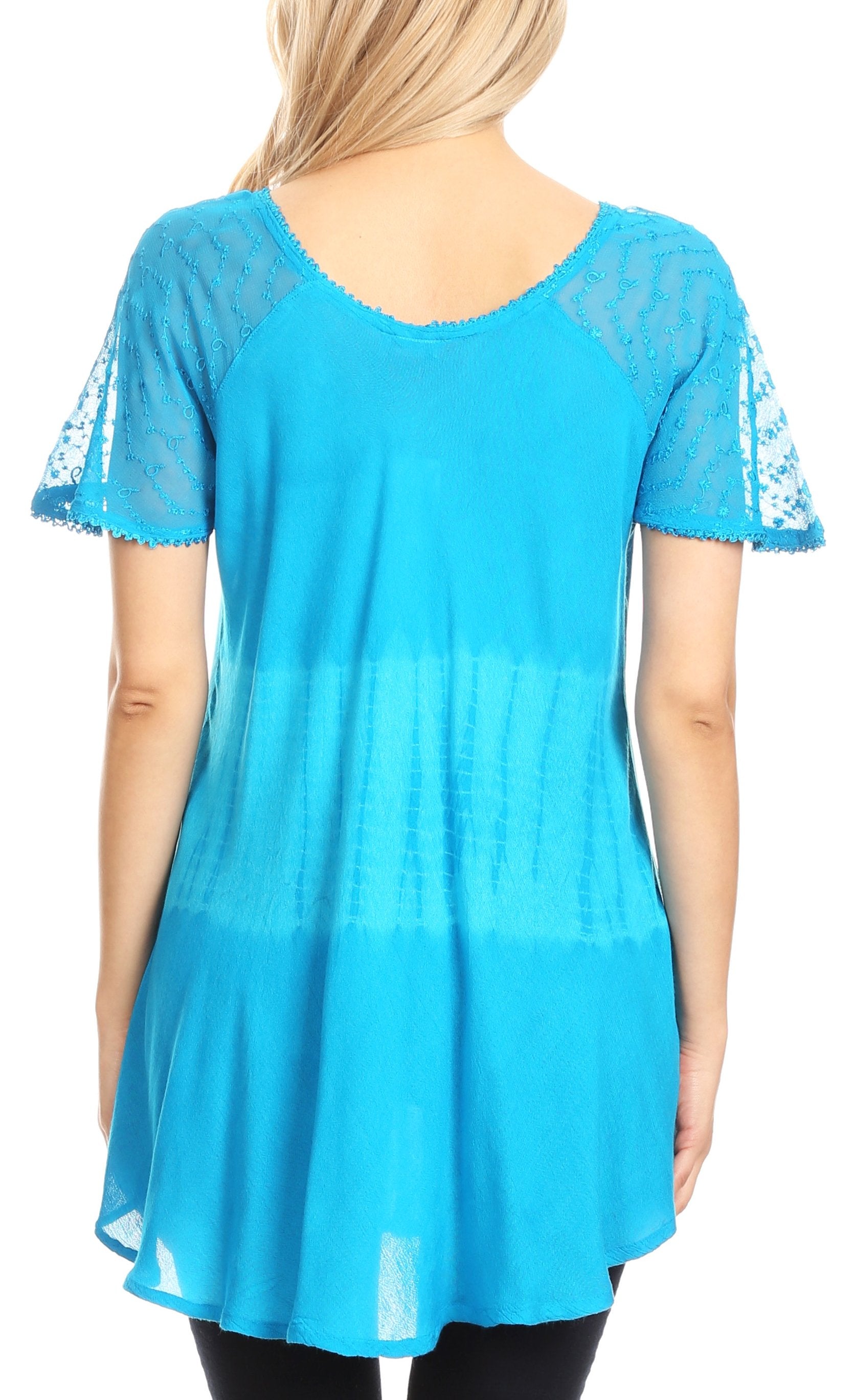 Sakkas - Parisa Short Sleeve Top Blouse with Corset and Embroidery