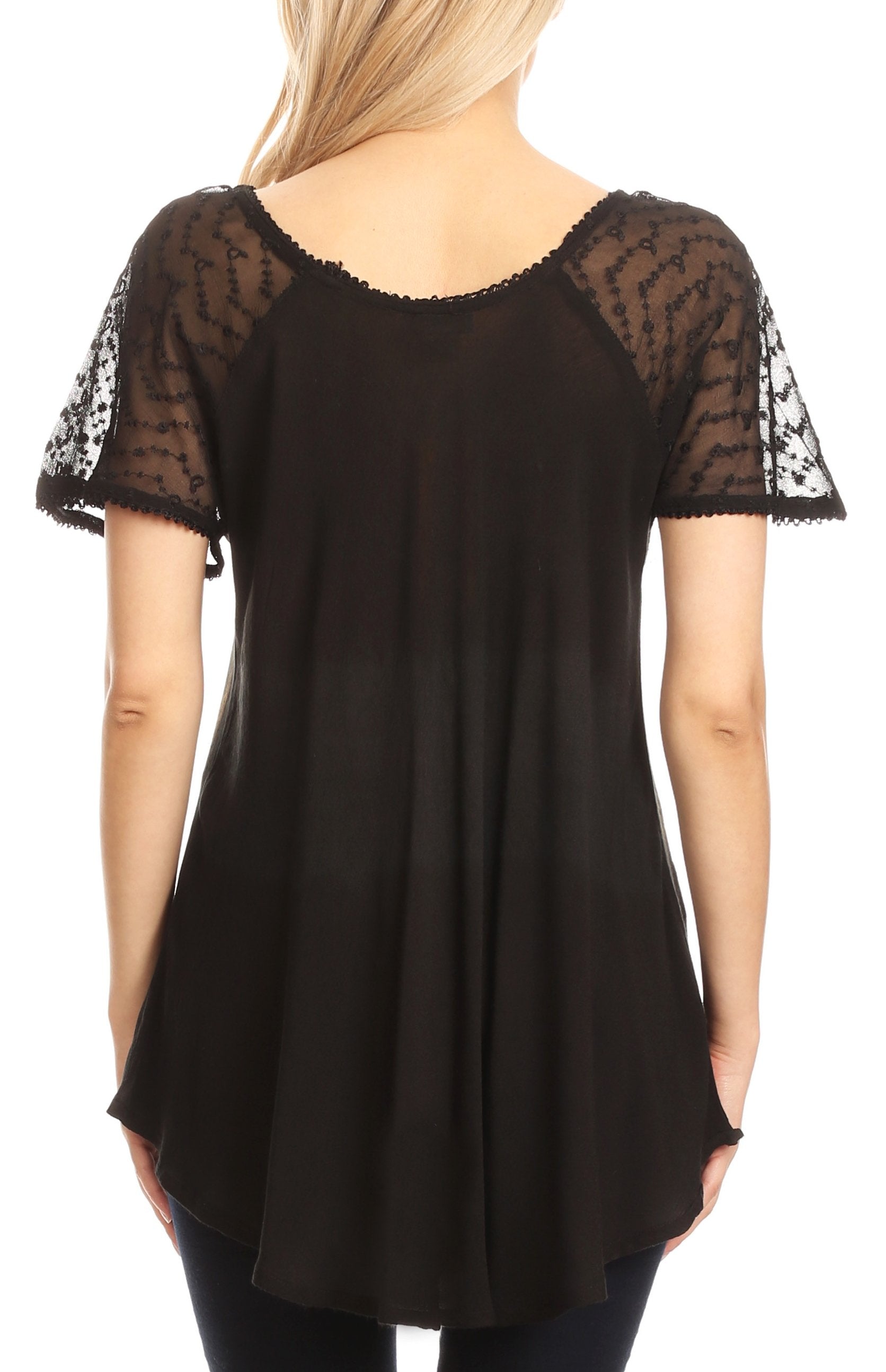 Sakkas - Parisa Short Sleeve Top Blouse with Corset and Embroidery