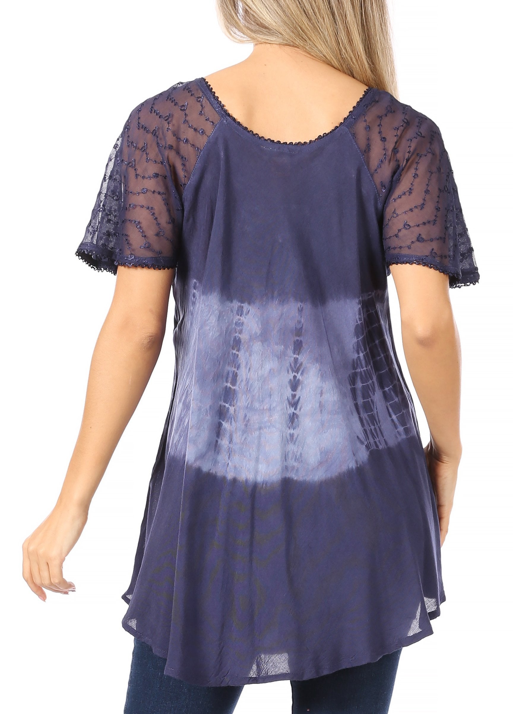 Sakkas - Parisa Short Sleeve Top Blouse with Corset and Embroidery