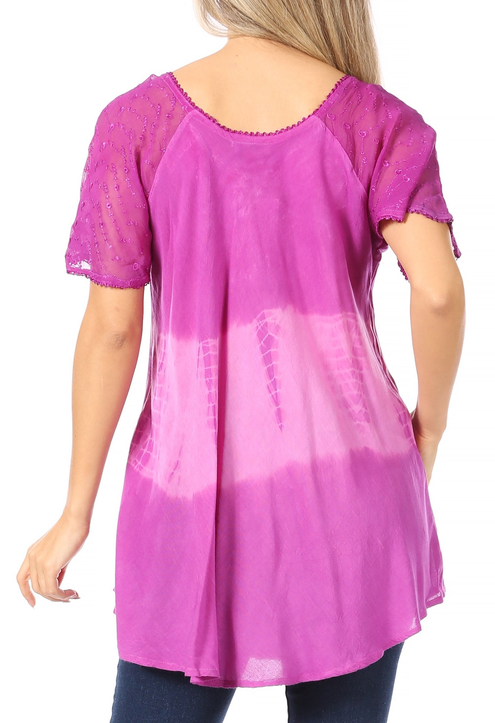 Sakkas - Parisa Short Sleeve Top Blouse with Corset and Embroidery