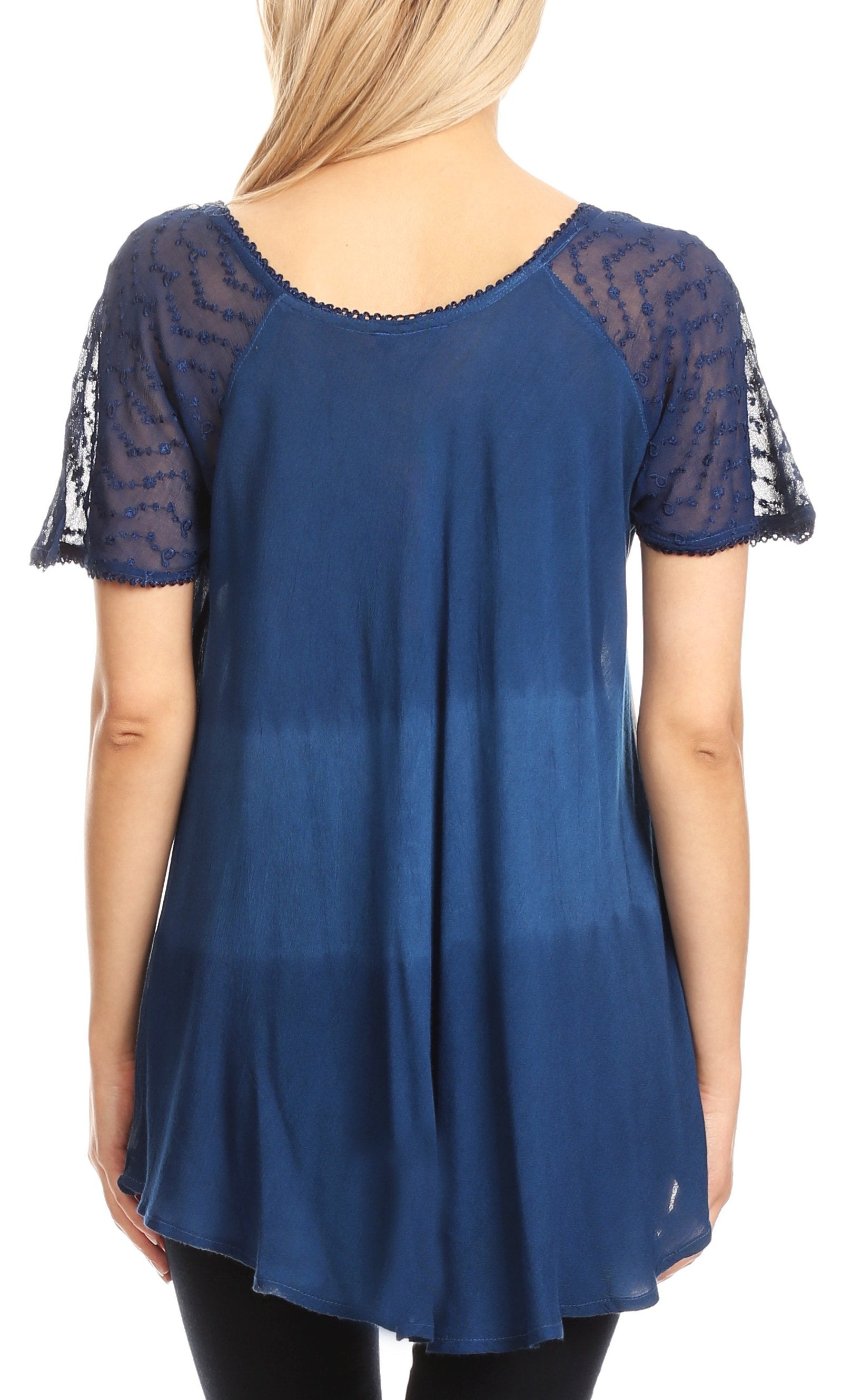 Sakkas - Parisa Short Sleeve Top Blouse with Corset and Embroidery