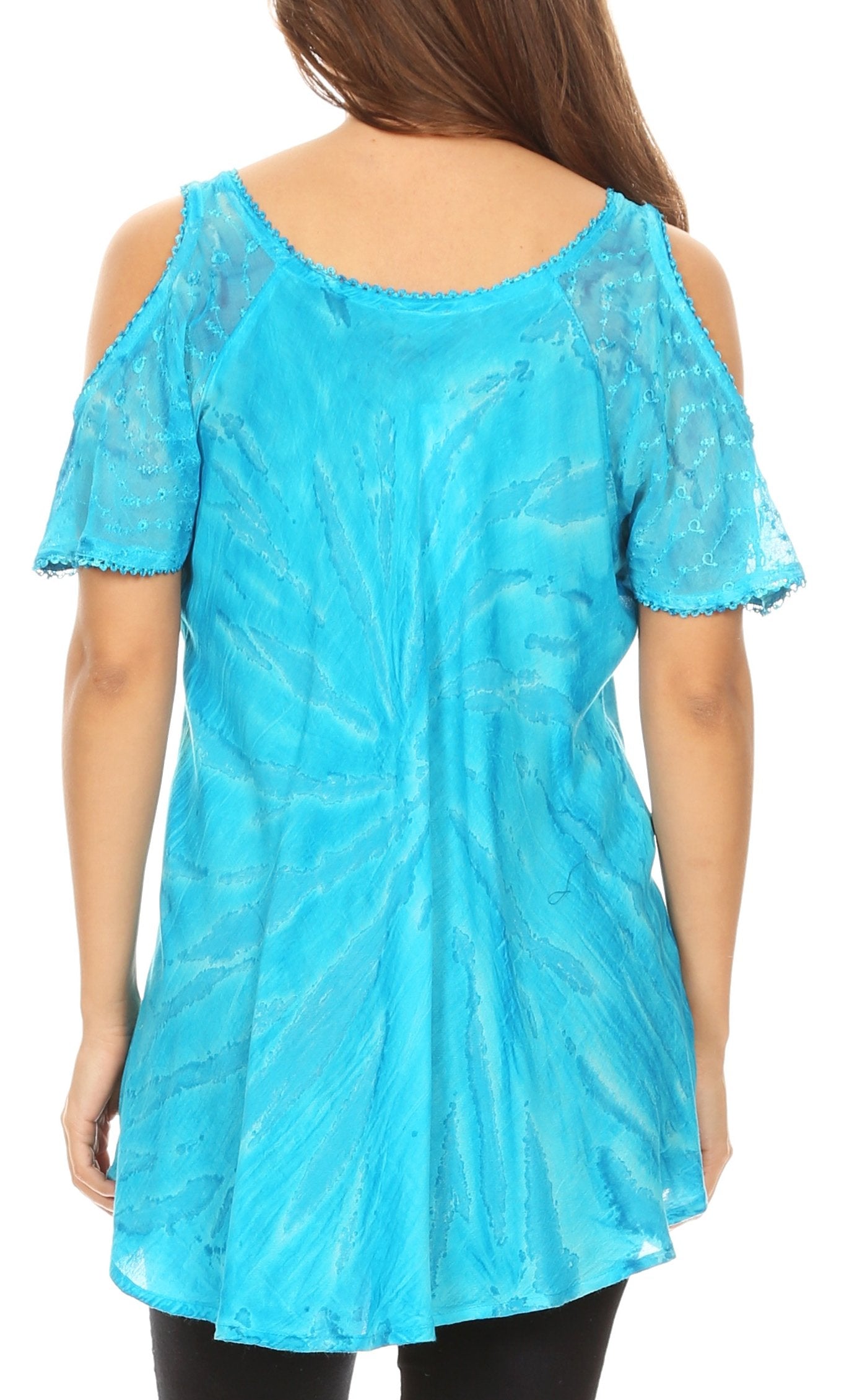 Sakkas - Filipa Cold Shoulder Top Blouse Tie-dye with Corset and Embroidery