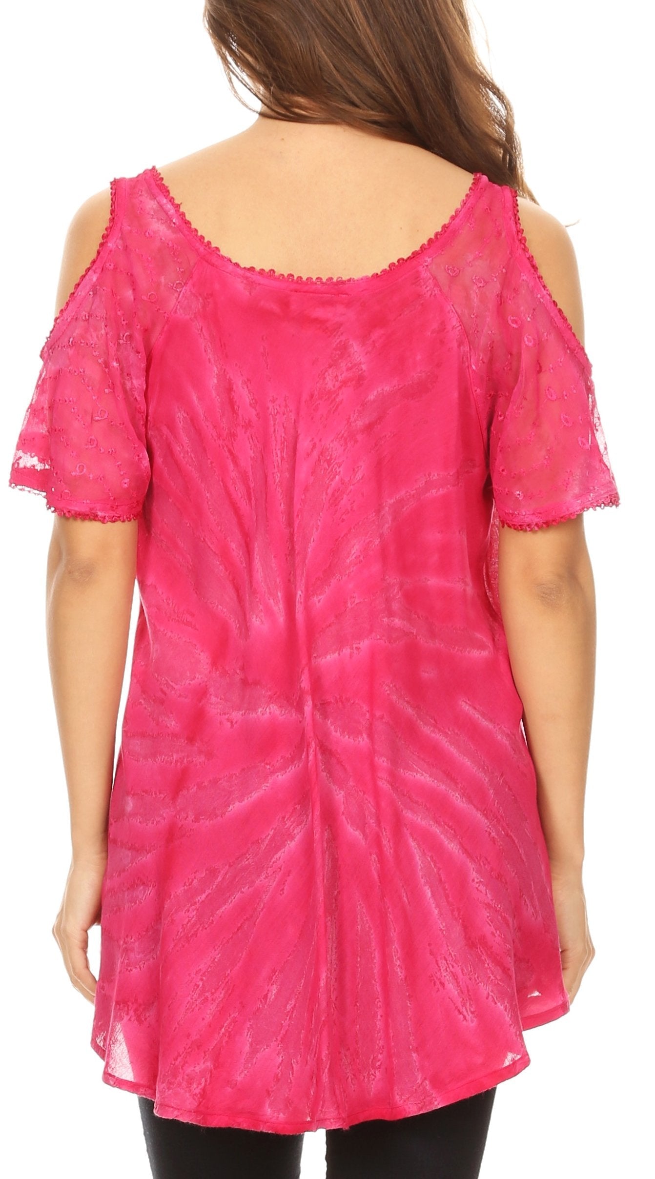 Sakkas - Filipa Cold Shoulder Top Blouse Tie-dye with Corset and Embroidery