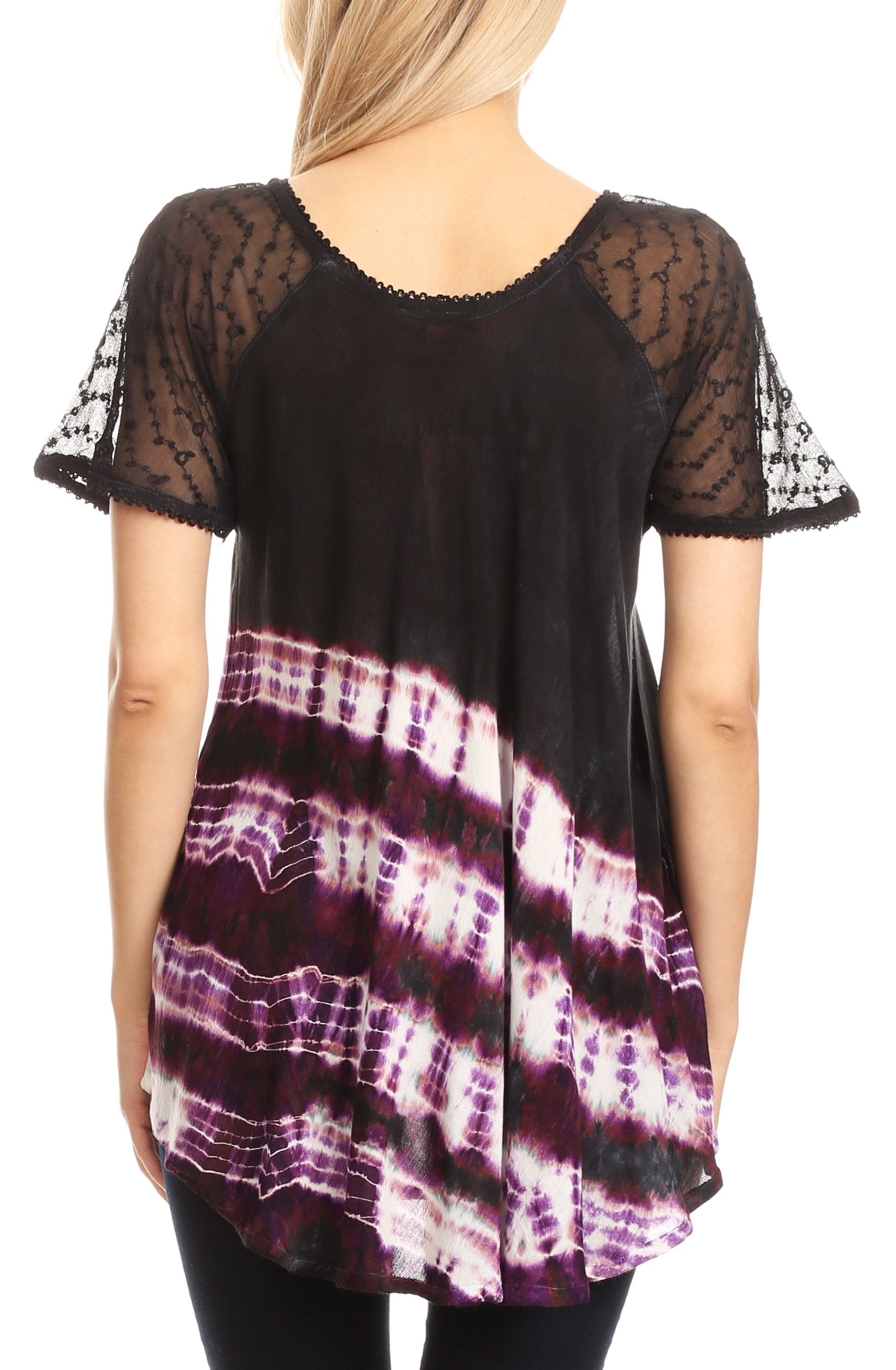 Sakkas - Lulu Short Sleeve Fresh Blouse Top Lace Tie-dye and Corset