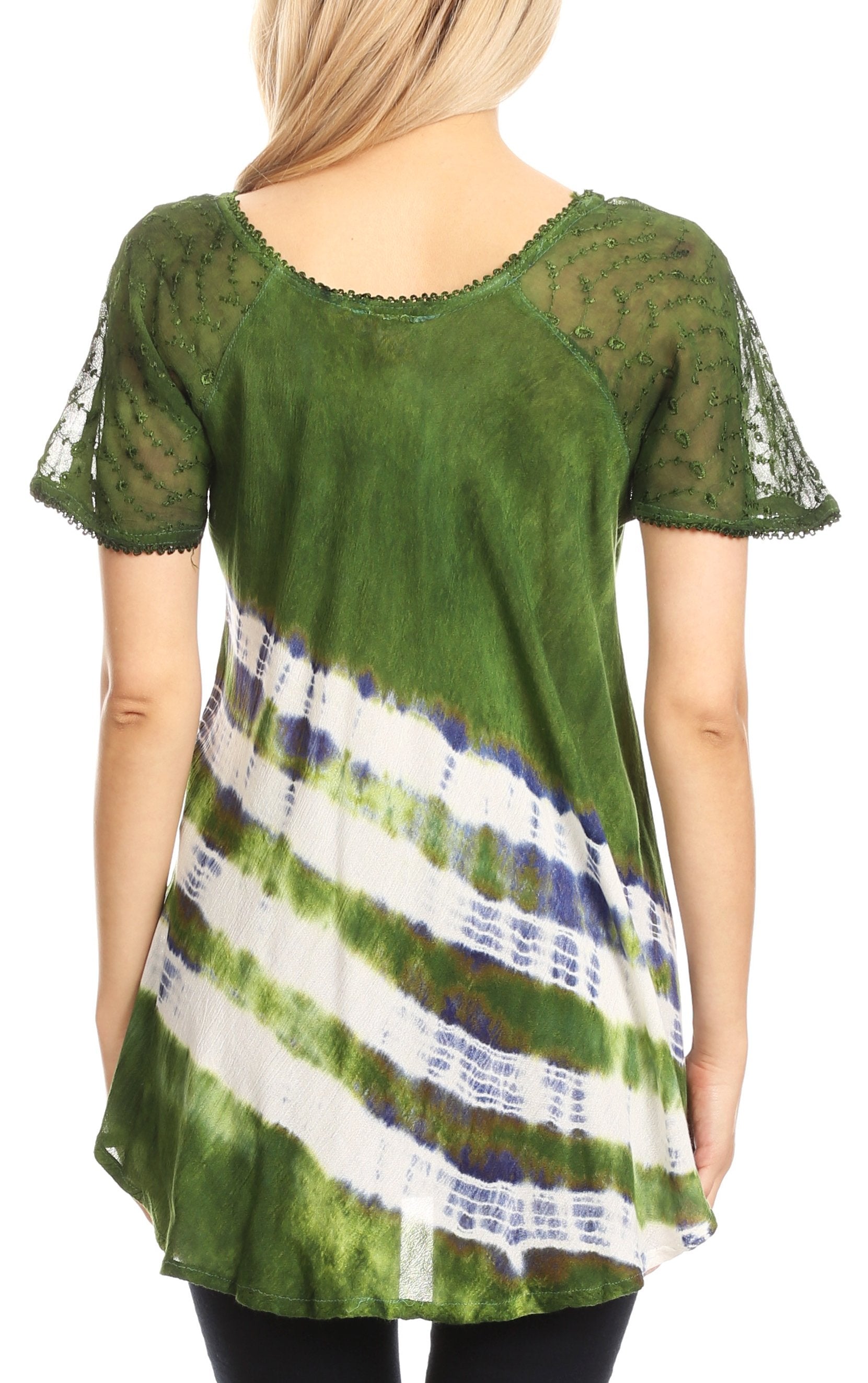 Sakkas - Lulu Short Sleeve Fresh Blouse Top Lace Tie-dye and Corset
