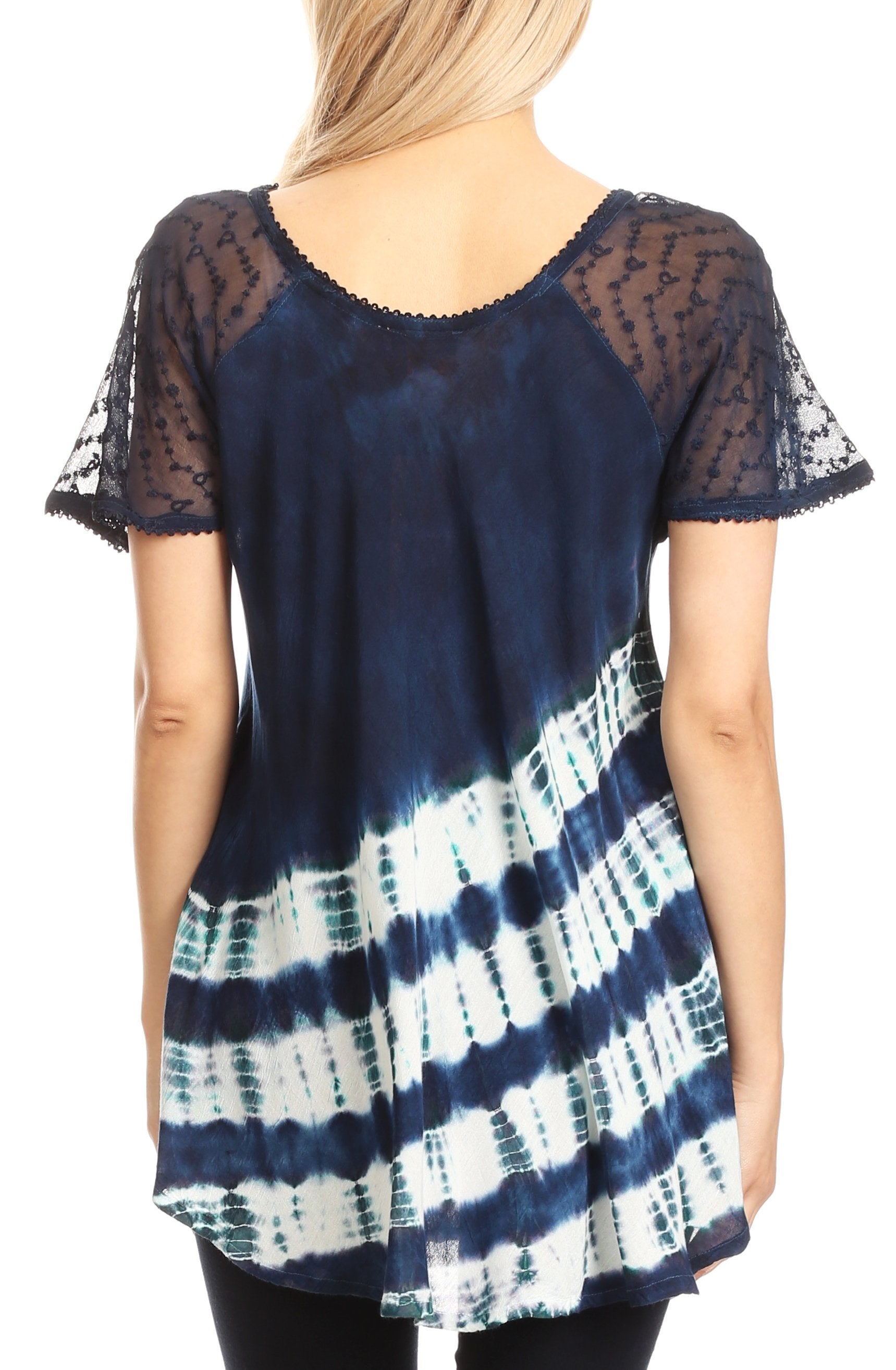 Sakkas - Lulu Short Sleeve Fresh Blouse Top Lace Tie-dye and Corset