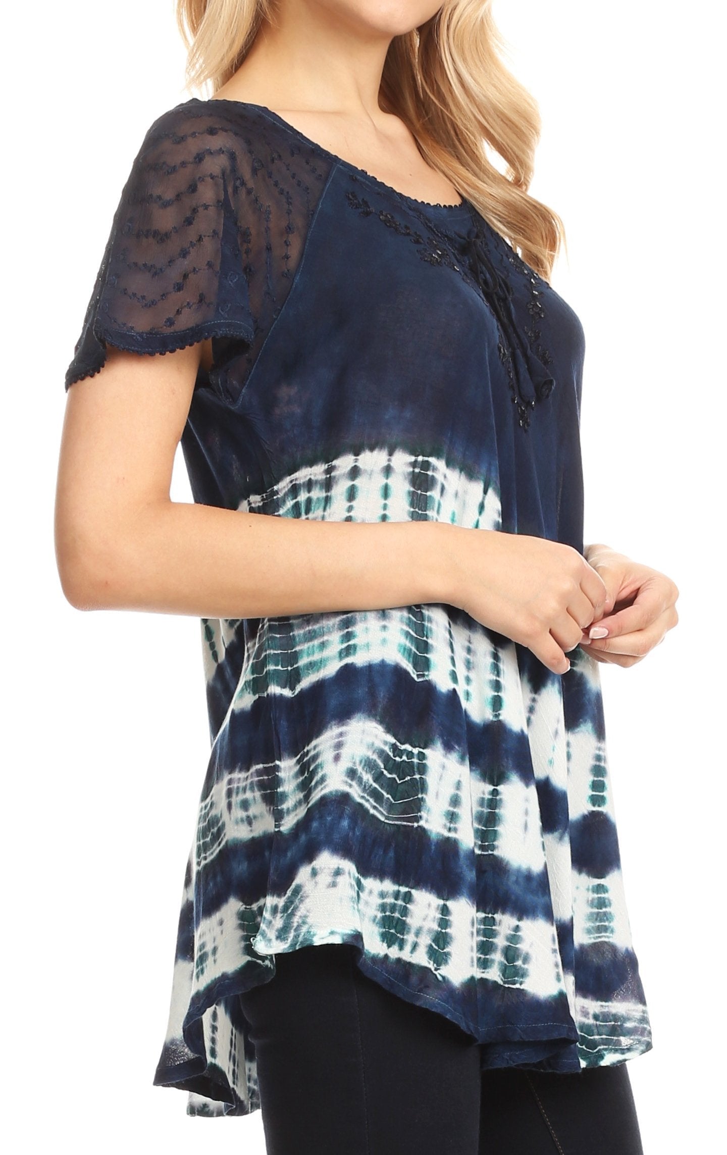Sakkas - Lulu Short Sleeve Fresh Blouse Top Lace Tie-dye and Corset