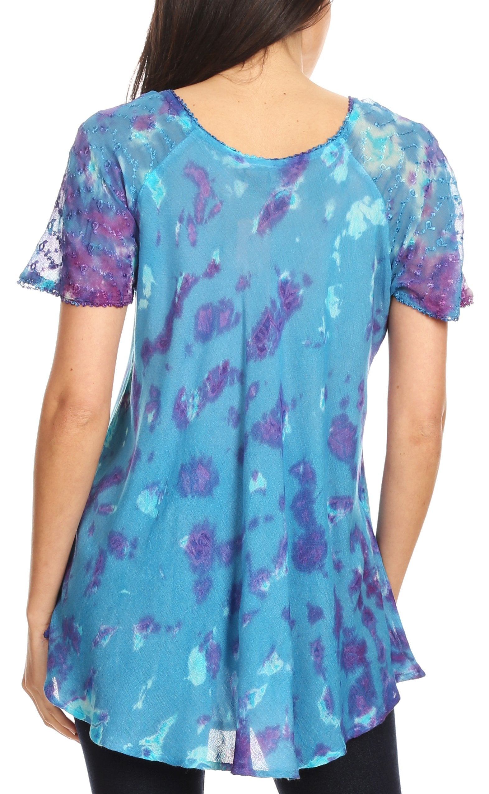 Sakkas - Allegra Short Sleeve Loose Fit Casual Tie Dye Blouse Tunic Shirt